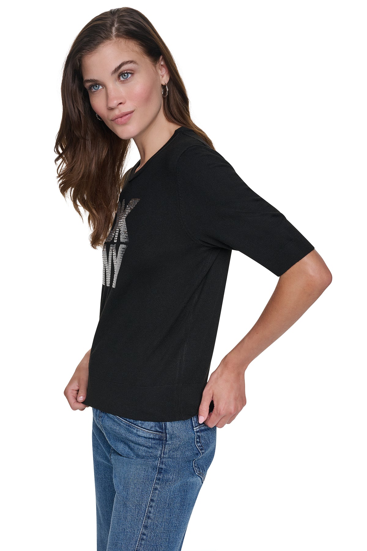 ELBOW SLEEVE SEQUIN LOGO SWEATER VIEW 2