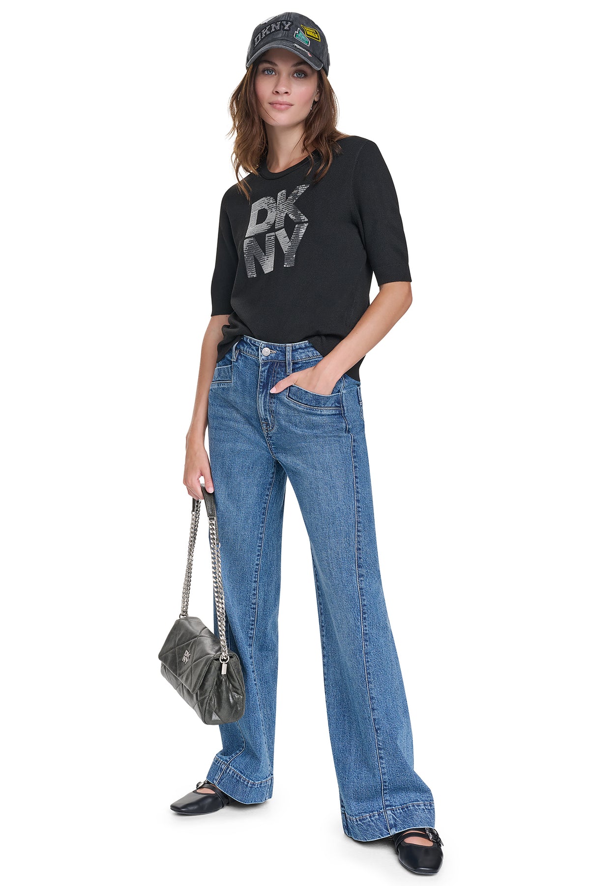 ELBOW SLEEVE SEQUIN LOGO SWEATER VIEW 2