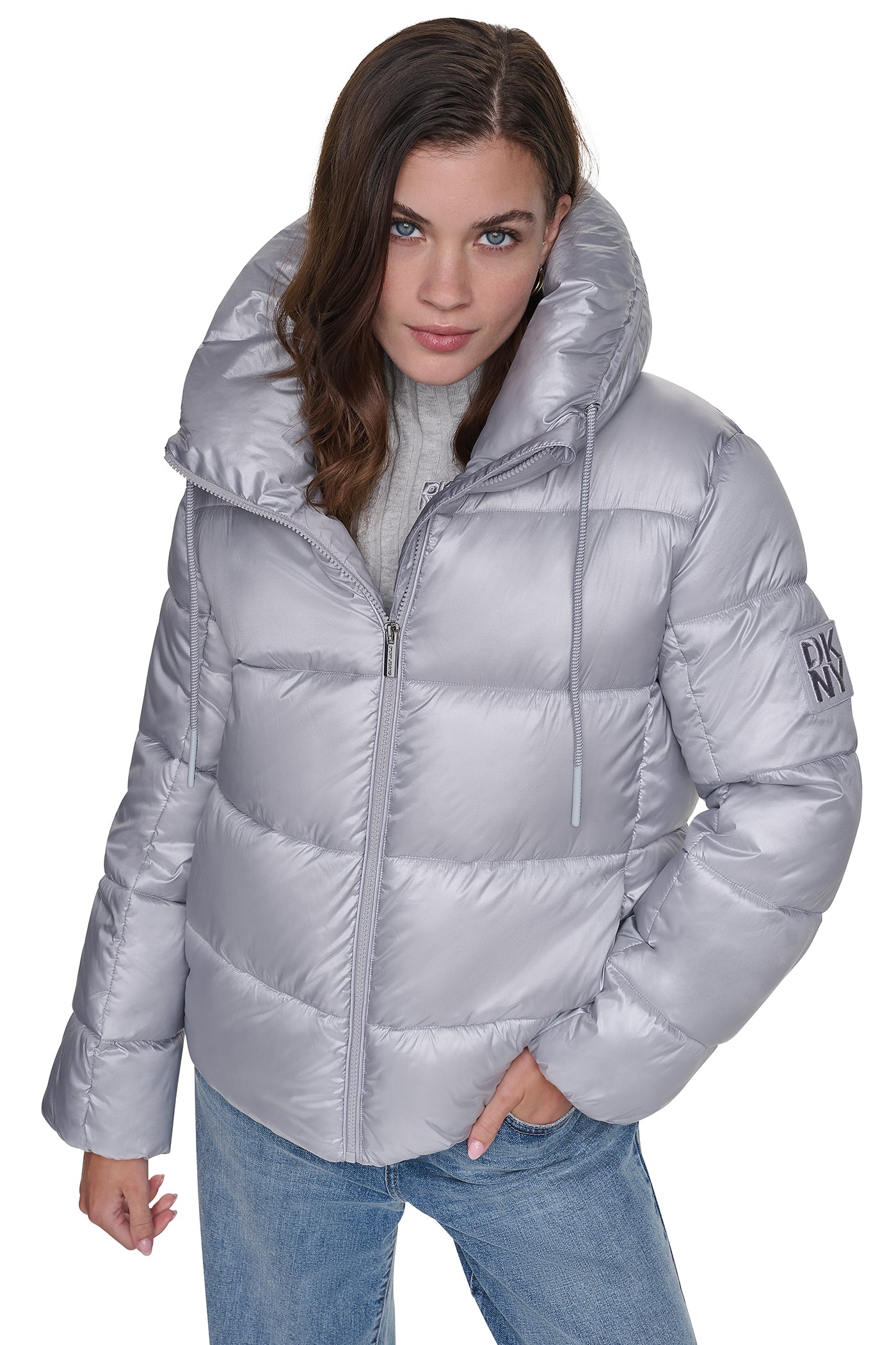 QUILTED PUFFER WITH DRAMA COLLAR VIEW 6