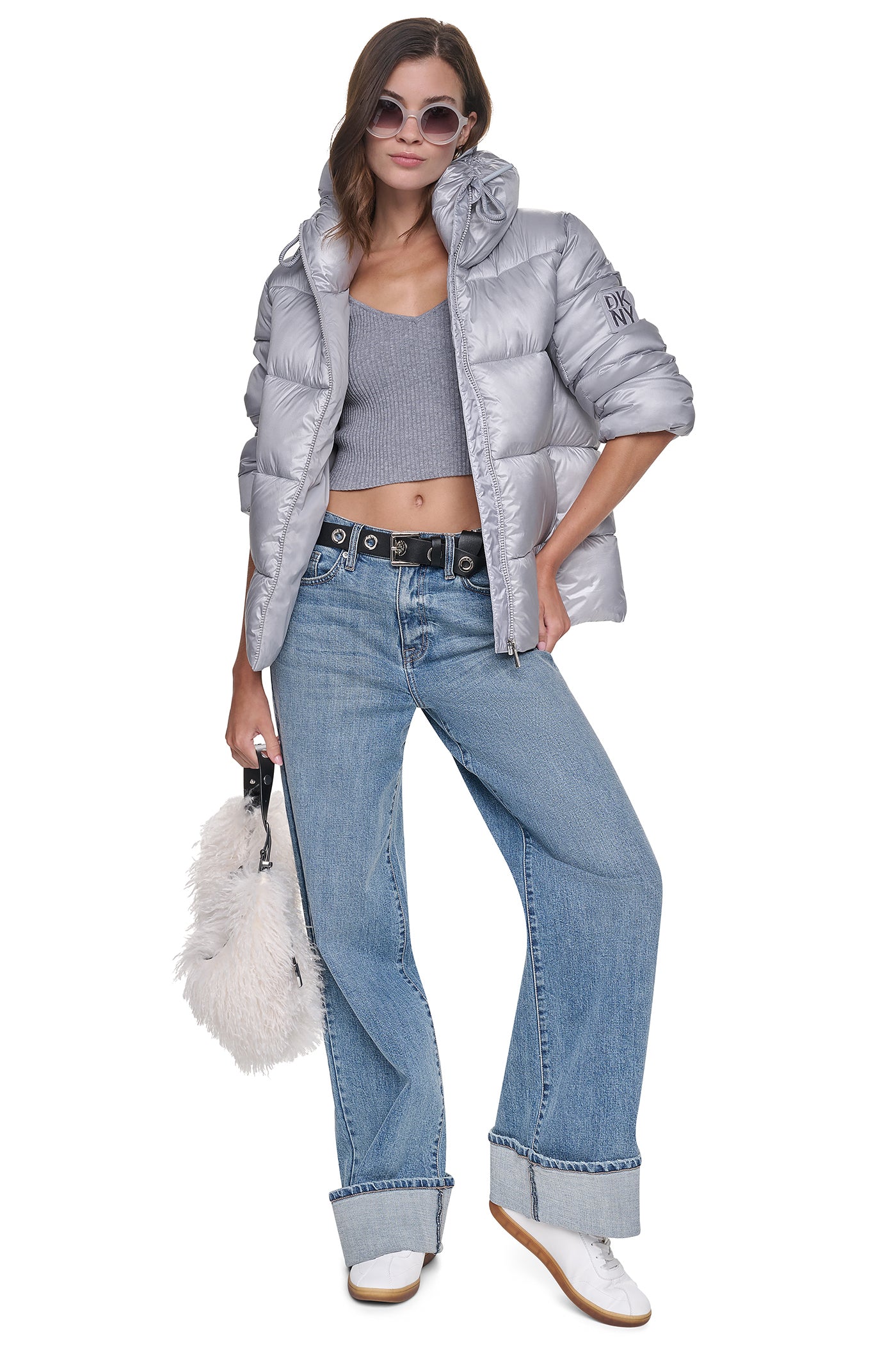 QUILTED PUFFER WITH DRAMA COLLAR VIEW 1