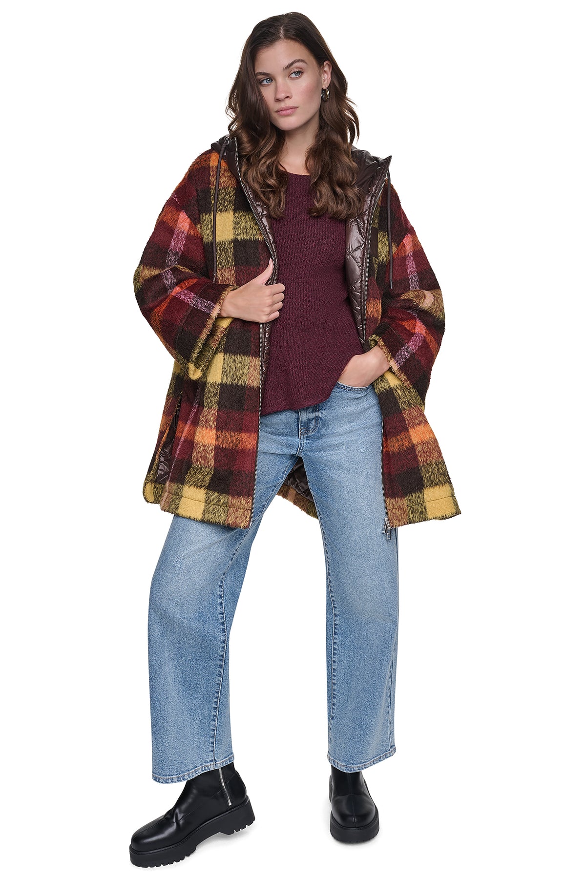 PLAID HOODED CAPE COAT VIEW 2