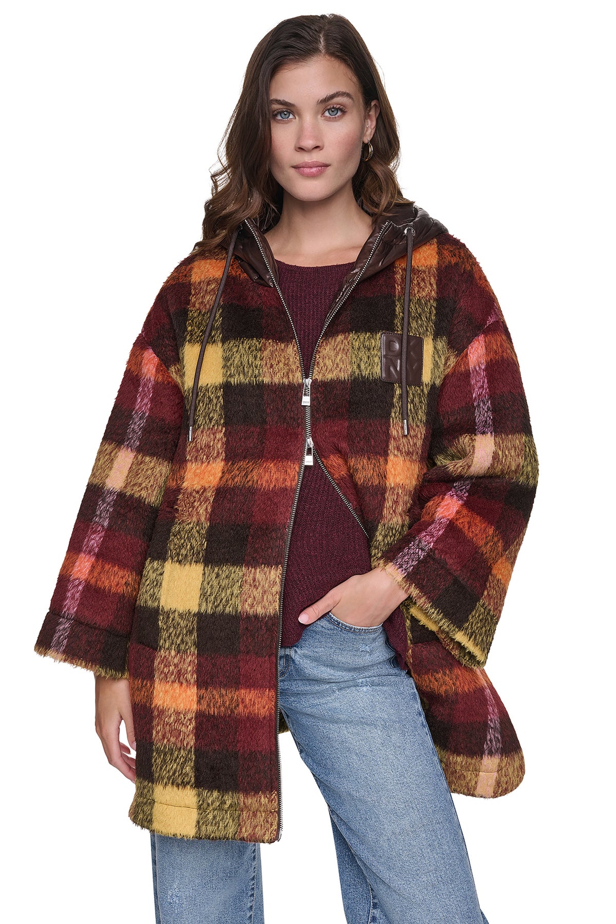 PLAID HOODED CAPE COAT VIEW 2