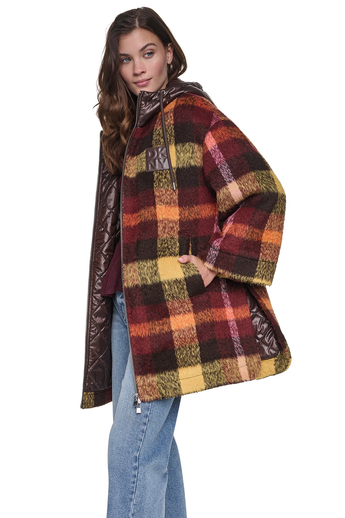 PLAID HOODED CAPE COAT VIEW 2