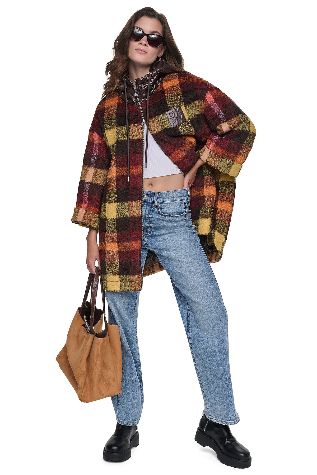 PLAID HOODED CAPE COAT VIEW 1