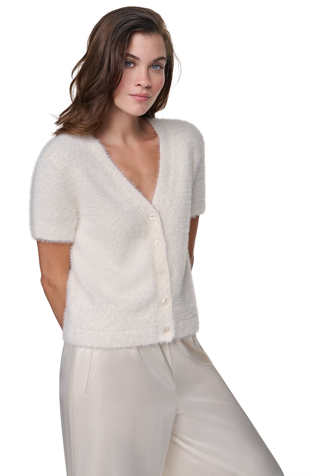 BRUSHED V-NECK CARDIGAN VIEW 2
