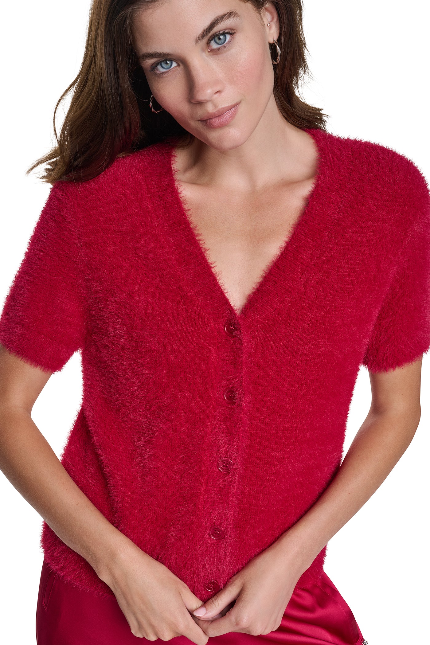 BRUSHED V-NECK CARDIGAN VIEW 1