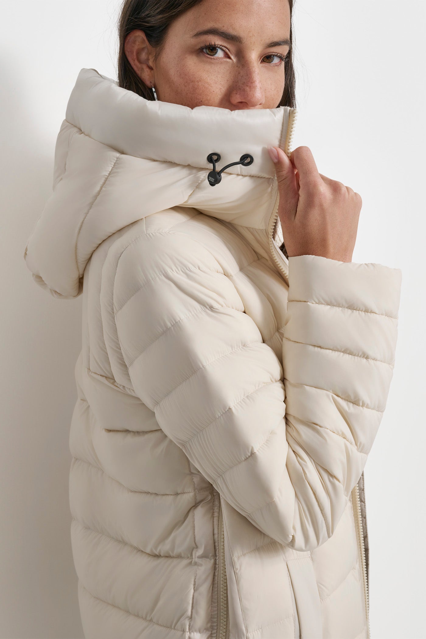 DOWN FILL HOODED ZIP FRONT QUILTED PUFFER VIEW 6 | Not Clearance or Preorder