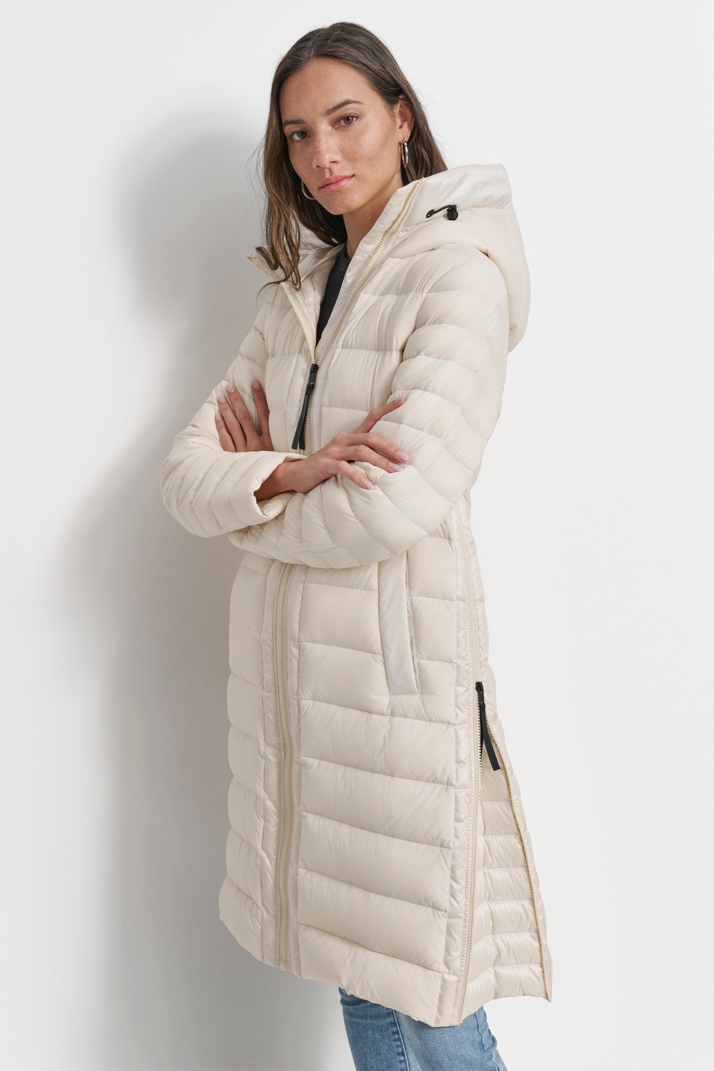 DOWN FILL HOODED ZIP FRONT QUILTED PUFFER VIEW 3 | Not Clearance or Preorder