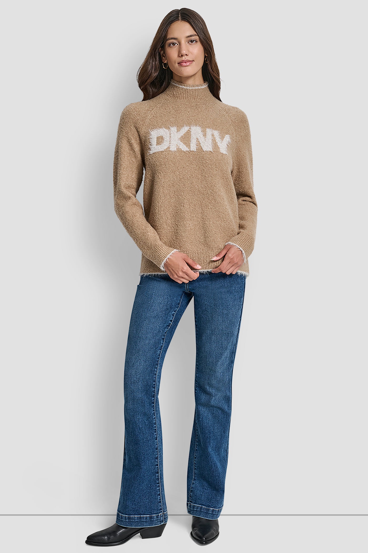 DKNY TINSEL LOGO LONG SLEEVE RAGLAN SWEATER VIEW 5 | WOMEN'S SWEATERS & TOPS