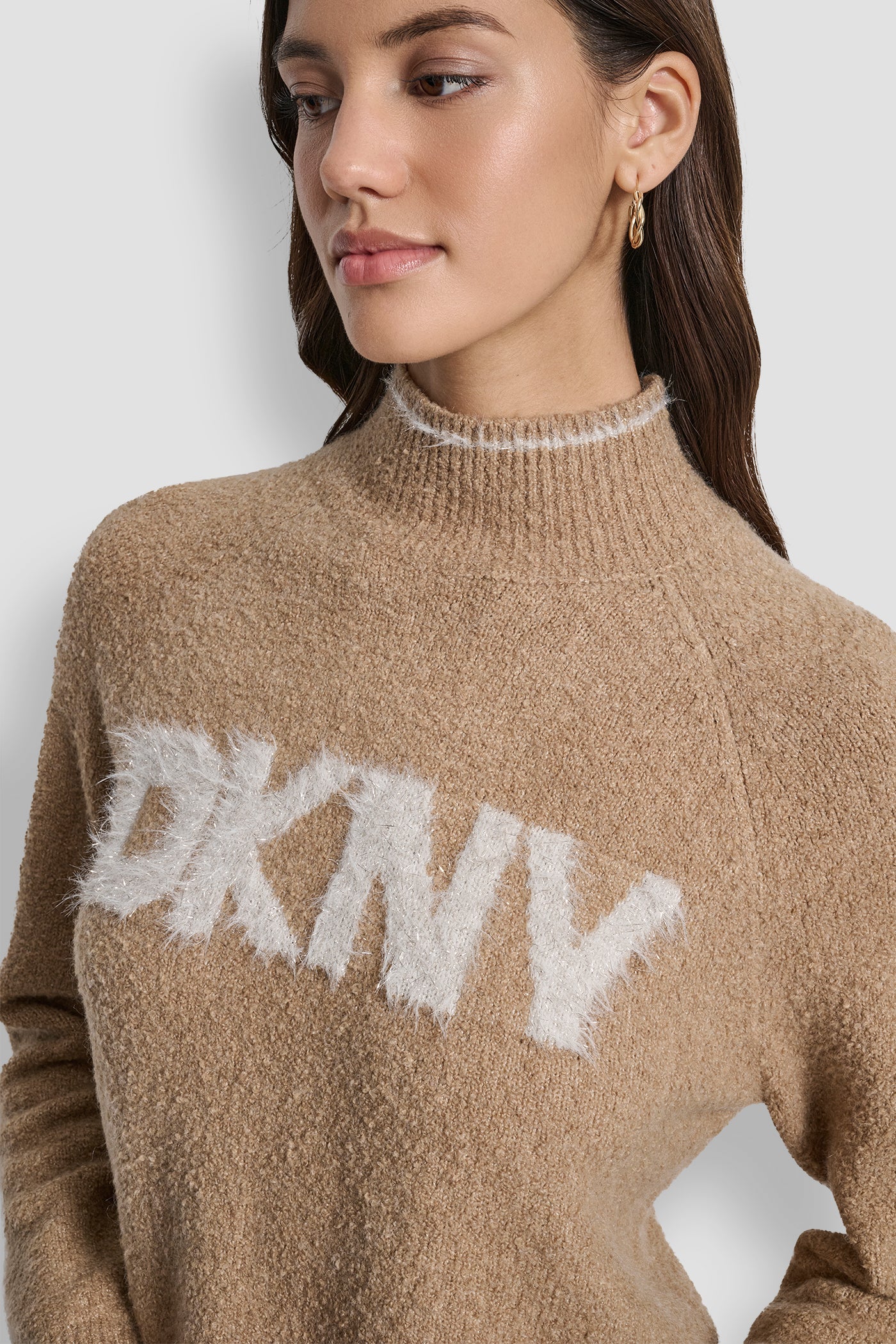 DKNY TINSEL LOGO LONG SLEEVE RAGLAN SWEATER VIEW 4 | WOMEN'S SWEATERS & TOPS