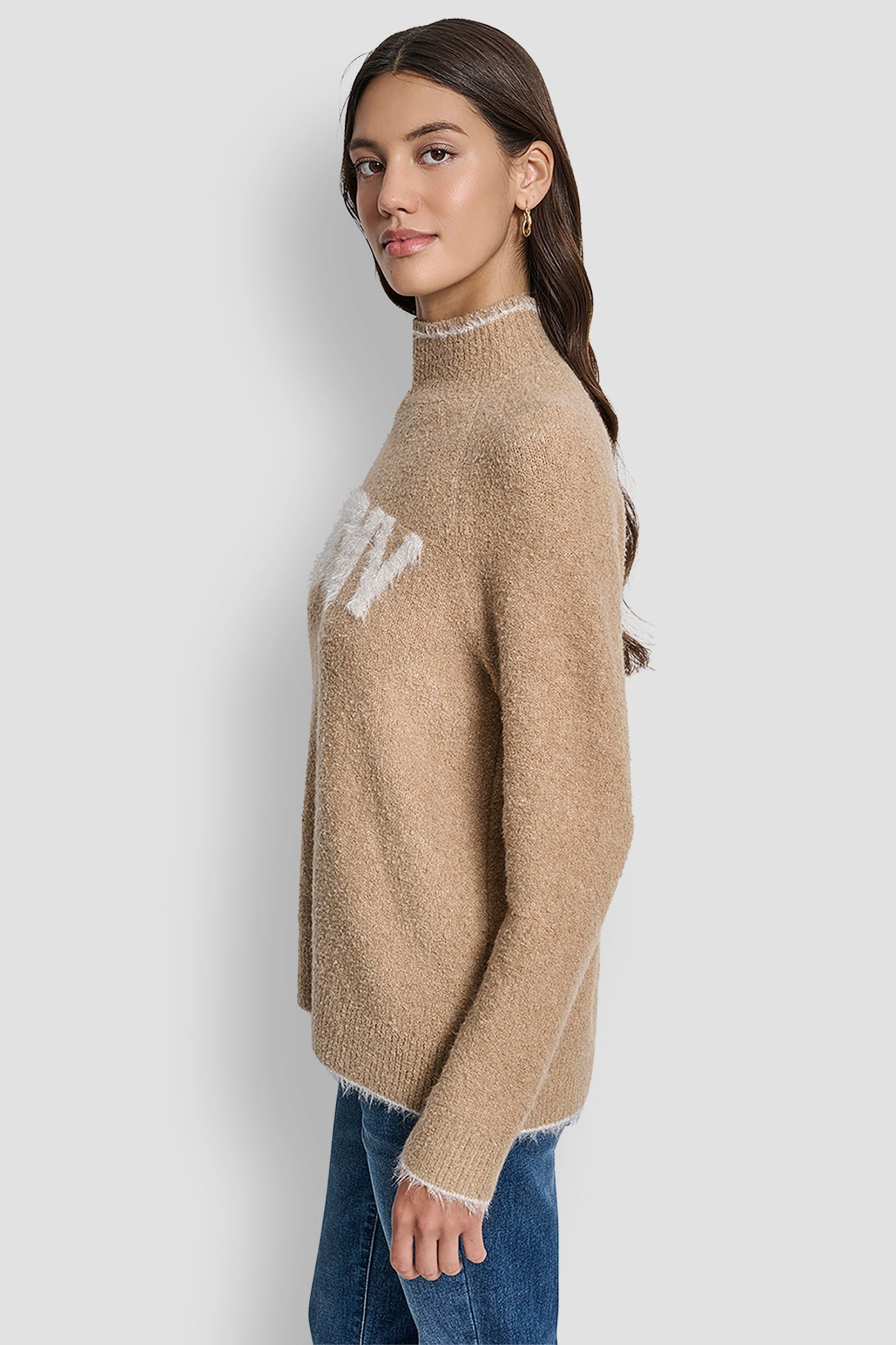 DKNY TINSEL LOGO LONG SLEEVE RAGLAN SWEATER VIEW 3 | WOMEN'S SWEATERS & TOPS