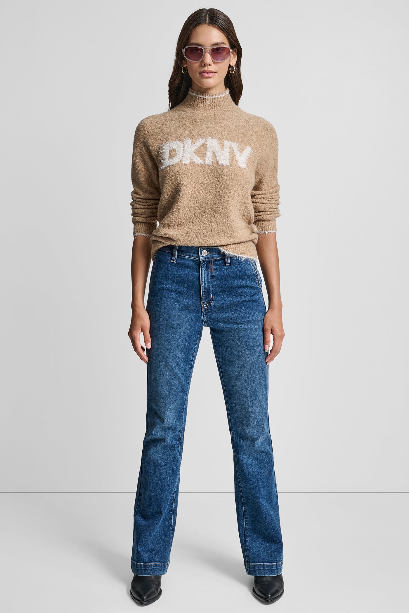 DKNY TINSEL LOGO LONG SLEEVE RAGLAN SWEATER VIEW 6 | WOMEN'S SWEATERS & TOPS