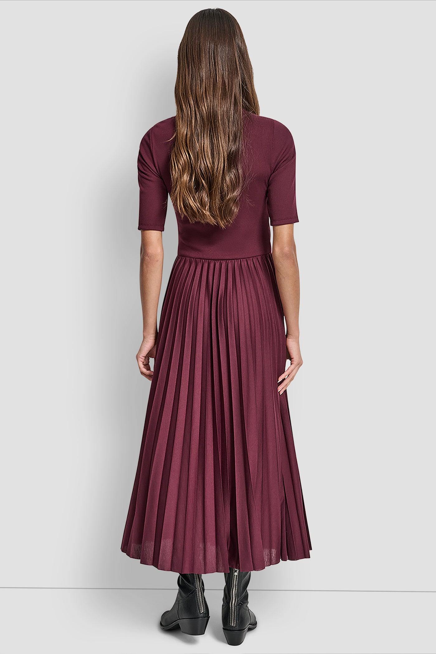 SYRAH BALLET SLEEVE PLEATED DRESS, BACK VIEW | New Arrivals
