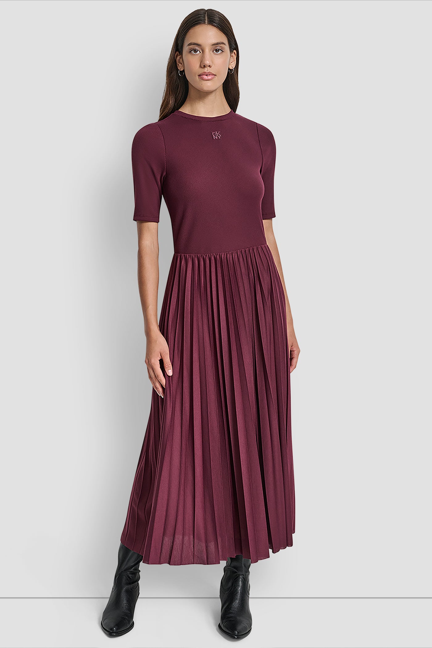 SYRAH BALLET SLEEVE PLEATED DRESS, FRONT VIEW | New Arrivals