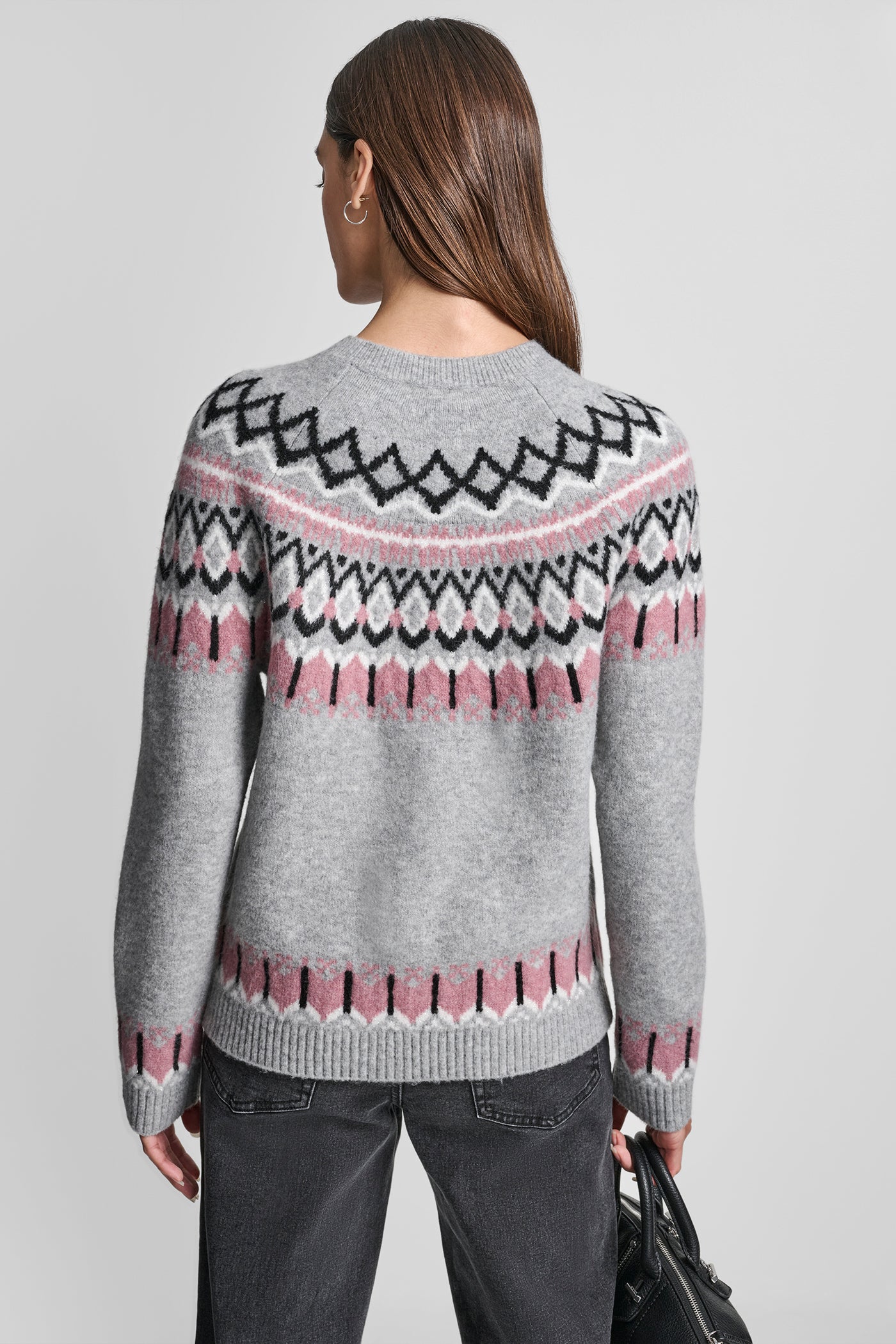 PEARL GREY HEATHER COMBO FAIR ISLE SWEATER, VIEW 2 | New Arrivals