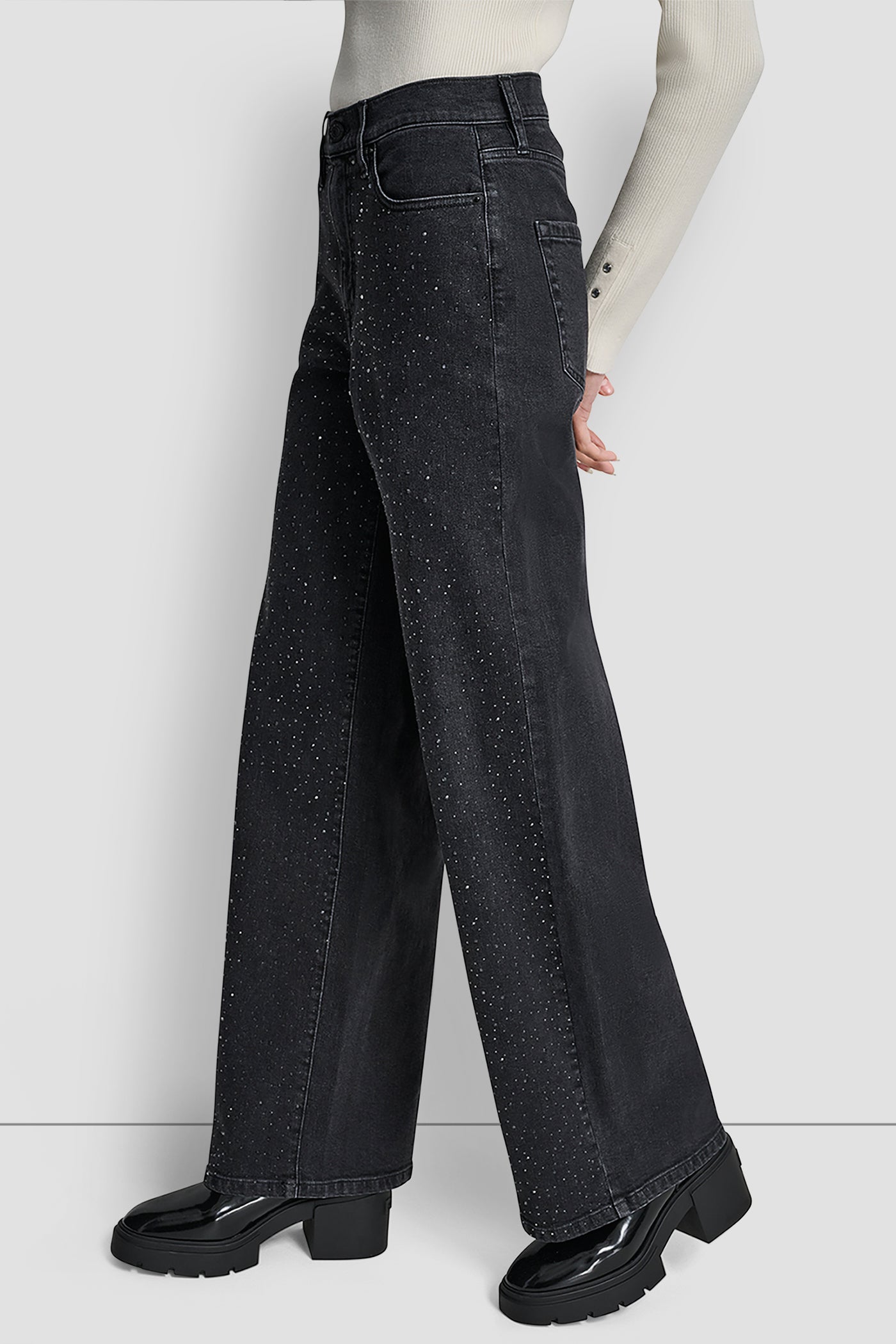 HIGH RISE WIDE LEG WITH RHINESTONE EMBELLISHMENT VIEW 3 | Pants & Denim