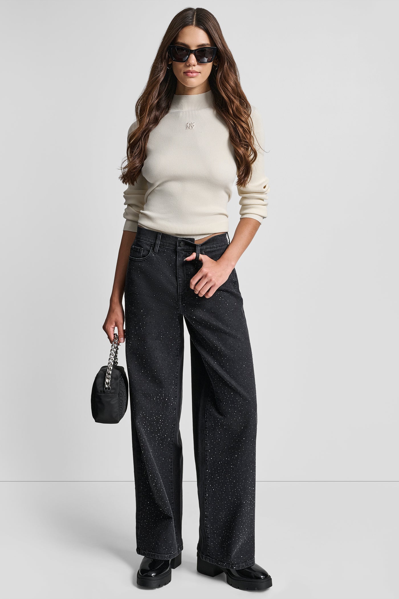 HIGH RISE WIDE LEG WITH RHINESTONE EMBELLISHMENT VIEW 5 | Pants & Denim