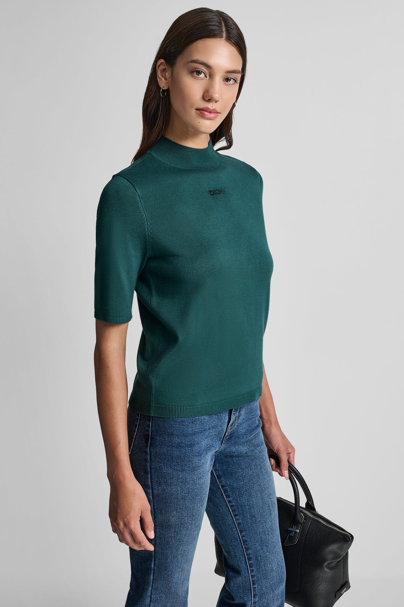 SHORT SLEEVE HOTFIX LOGO MOCK NECK SWEATER VIEW 3 | New Arrivals