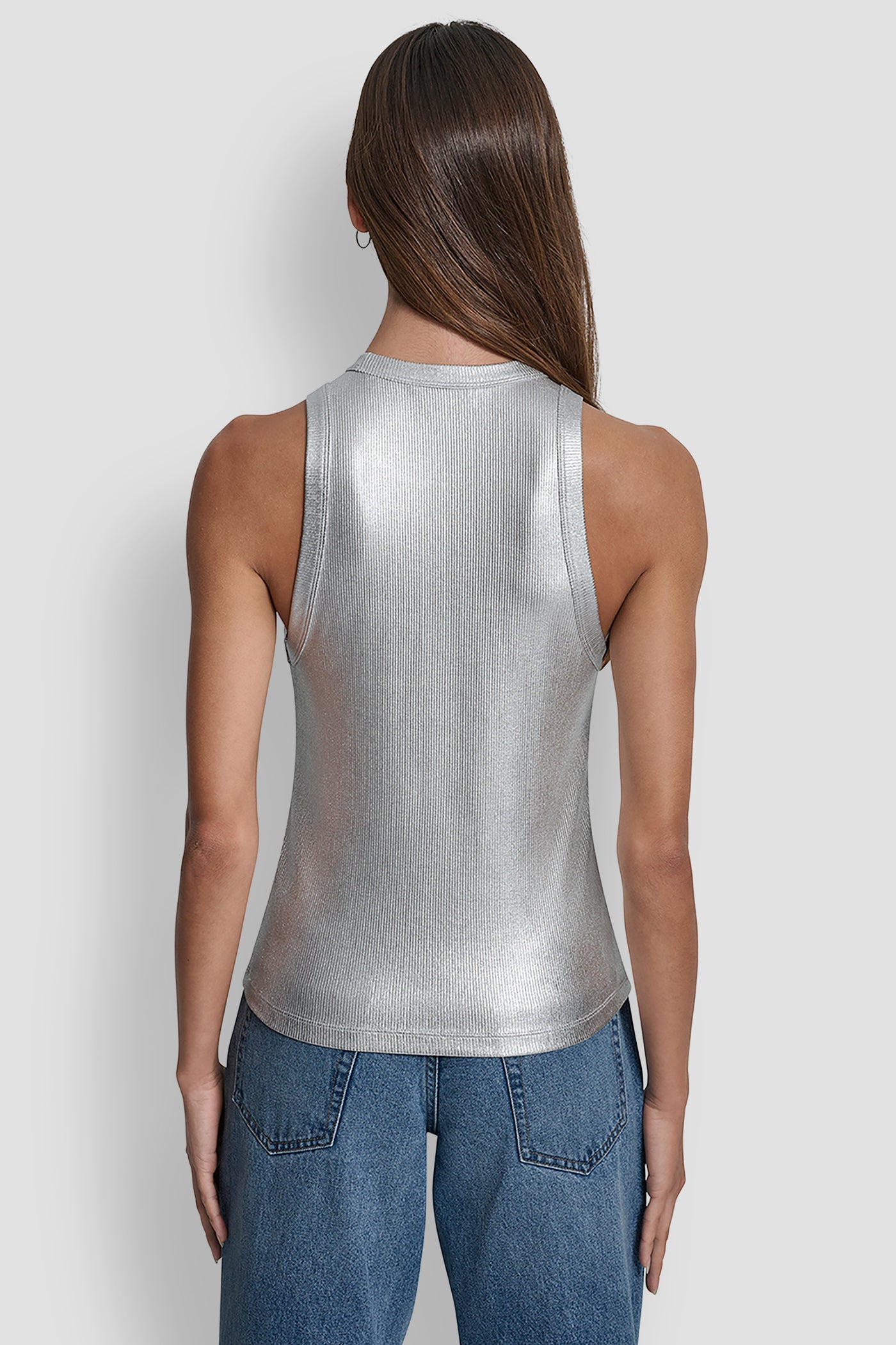 EGGNOG/SILVER FOIL RIB CUT OUT TANK, BACK VIEW | Tees & Tanks