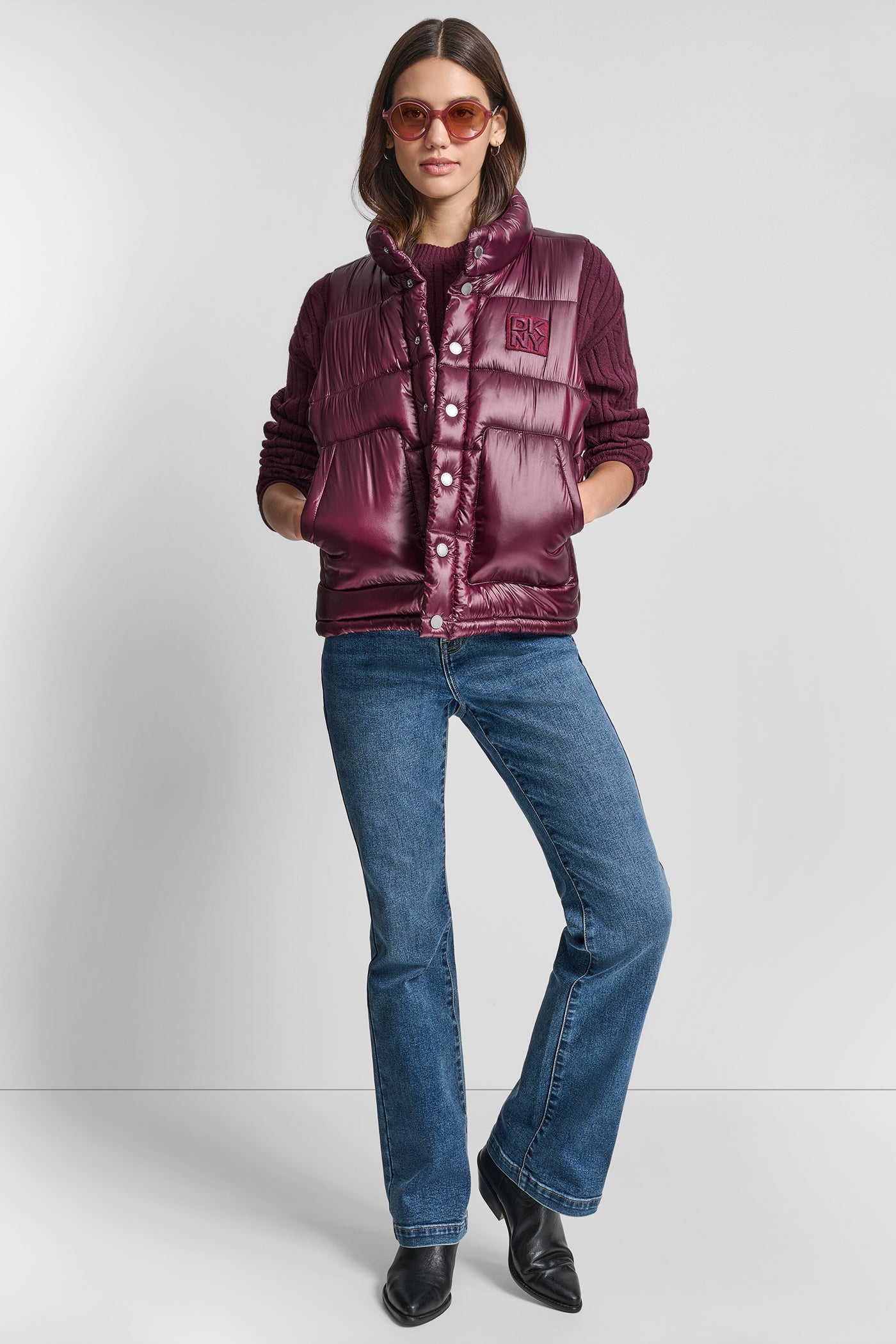 QUILTED MOCK NECK LOGO PUFFER VEST VIEW 6 | WOMENS COATS & JACKETS