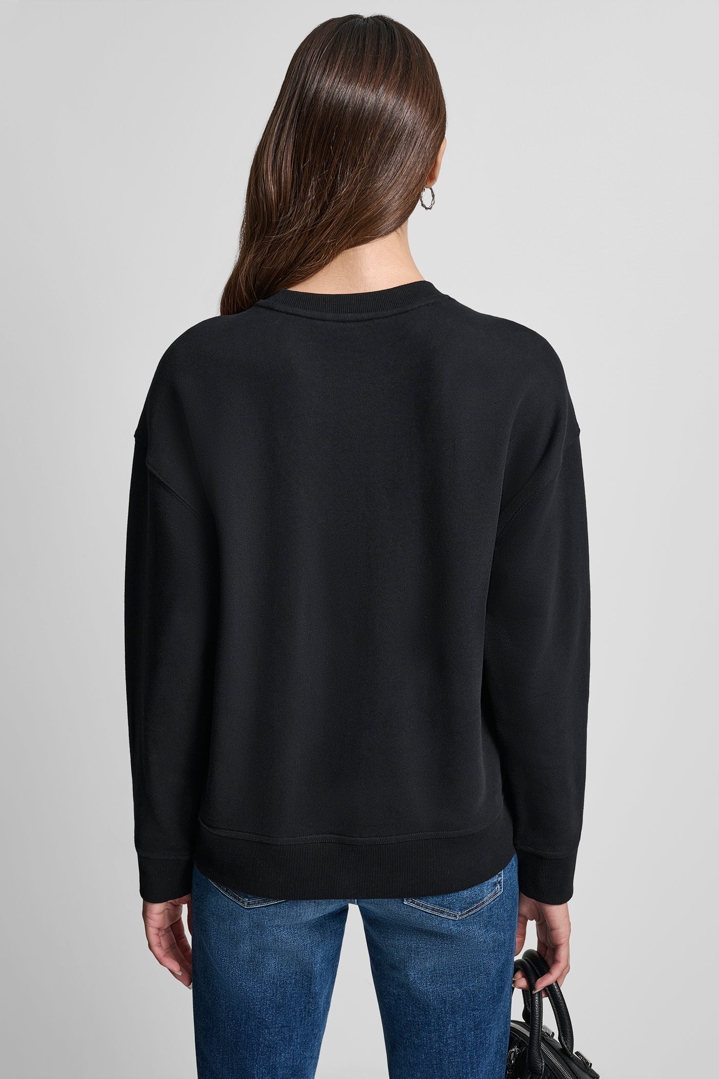 BLACK/SILVER RHINESTONE STUD LOGO CREW NECK SWEATSHIRT, VIEW 2 | Clothing