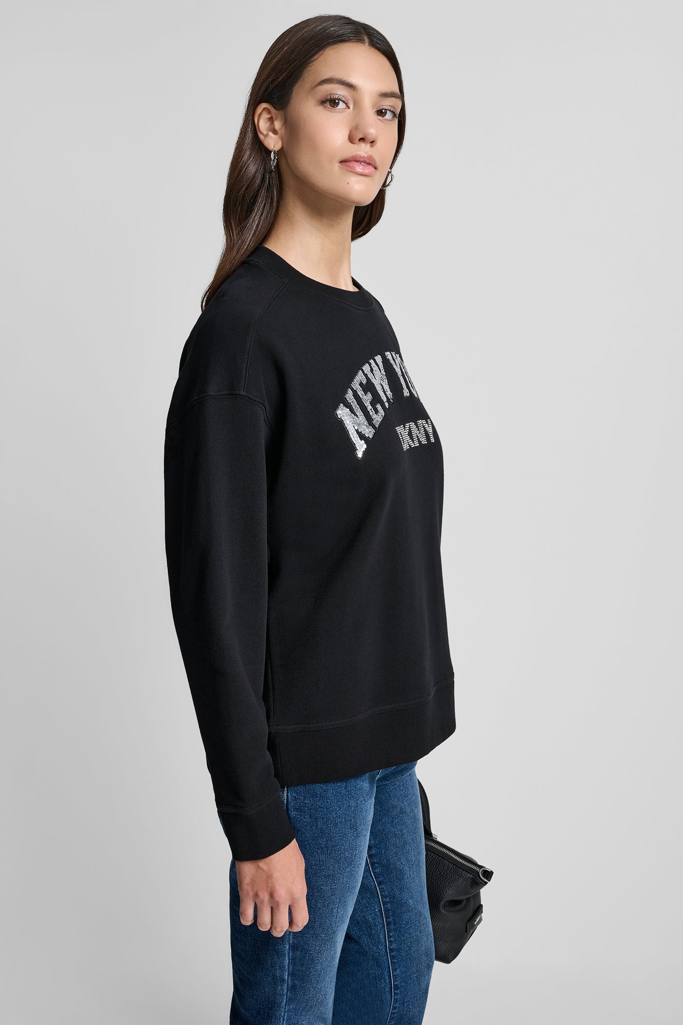 RHINESTONE STUD LOGO CREW NECK SWEATSHIRT VIEW 3 | Clothing