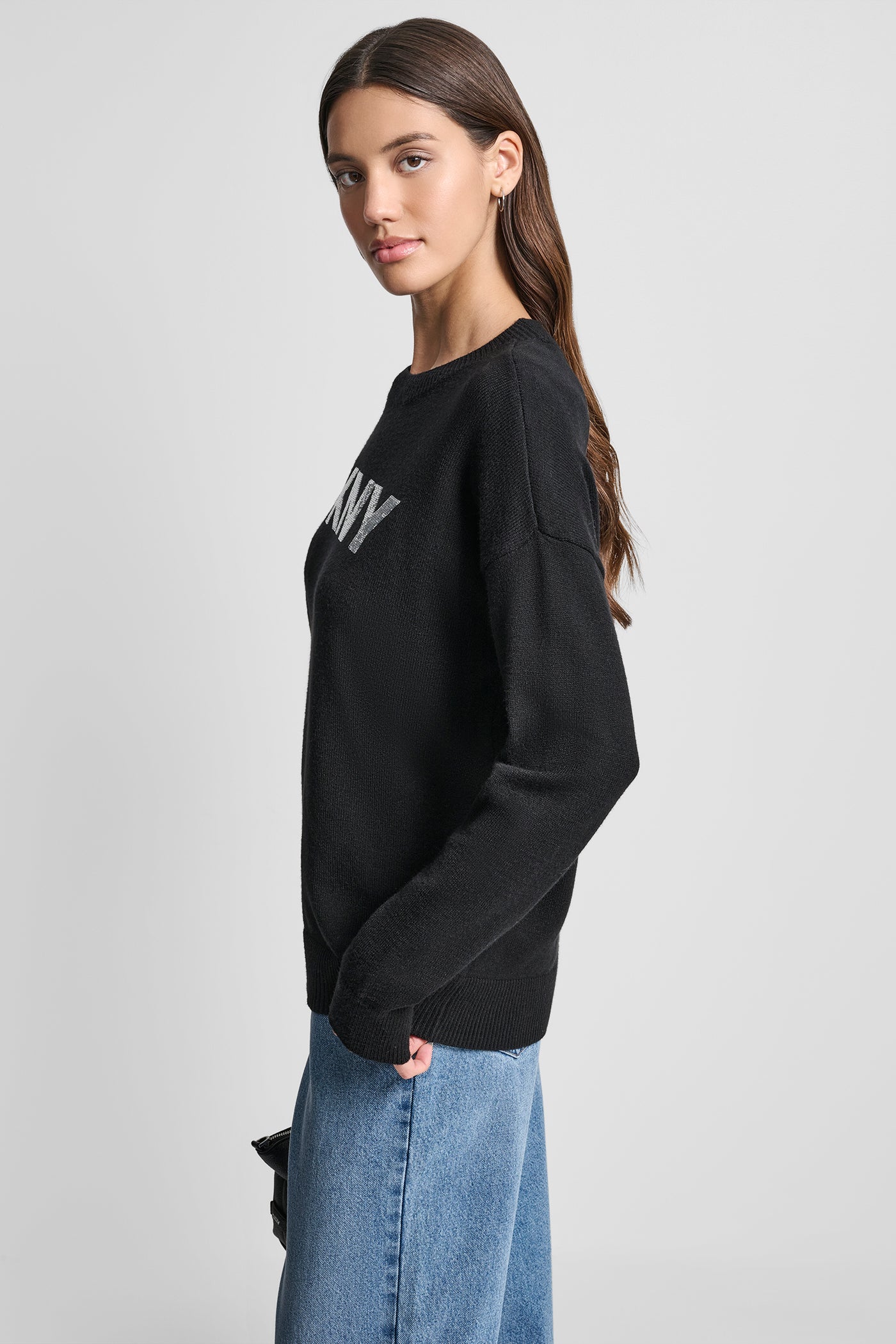 SEQUIN LOGO EMBELLISHED SWEATER VIEW 3 | DKNY JEANS