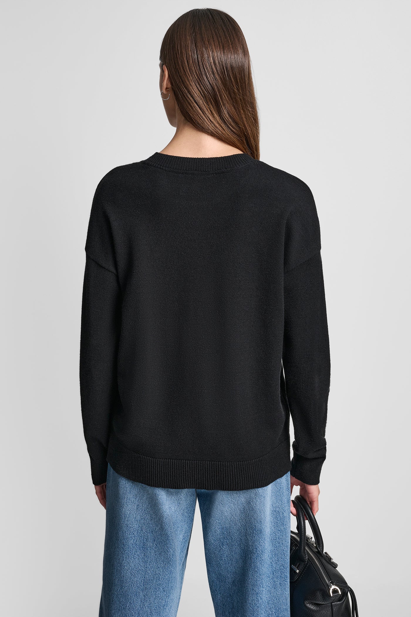Black/SILVER SEQUIN LOGO EMBELLISHED SWEATER, VIEW 2 | DKNY JEANS