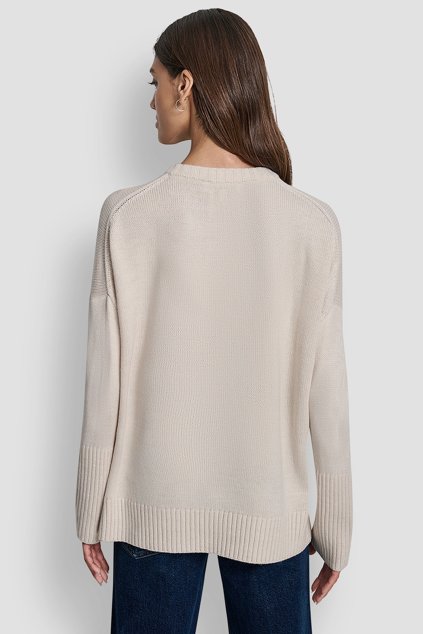 CORTADO HEATHER/SYRAH VARSITY LOGO INTARSIA CREW NECK RELAXED SWEATER, BACK VIEW | All Products
