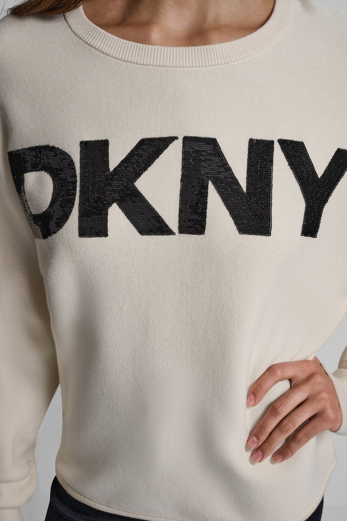 DOLMAN SLEEVE SEQUIN LOGO SWEATER VIEW 4 | DKNY JEANS