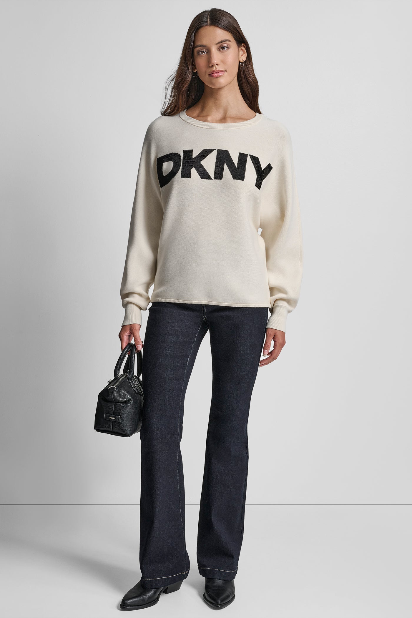 DOLMAN SLEEVE SEQUIN LOGO SWEATER VIEW 5 | DKNY JEANS