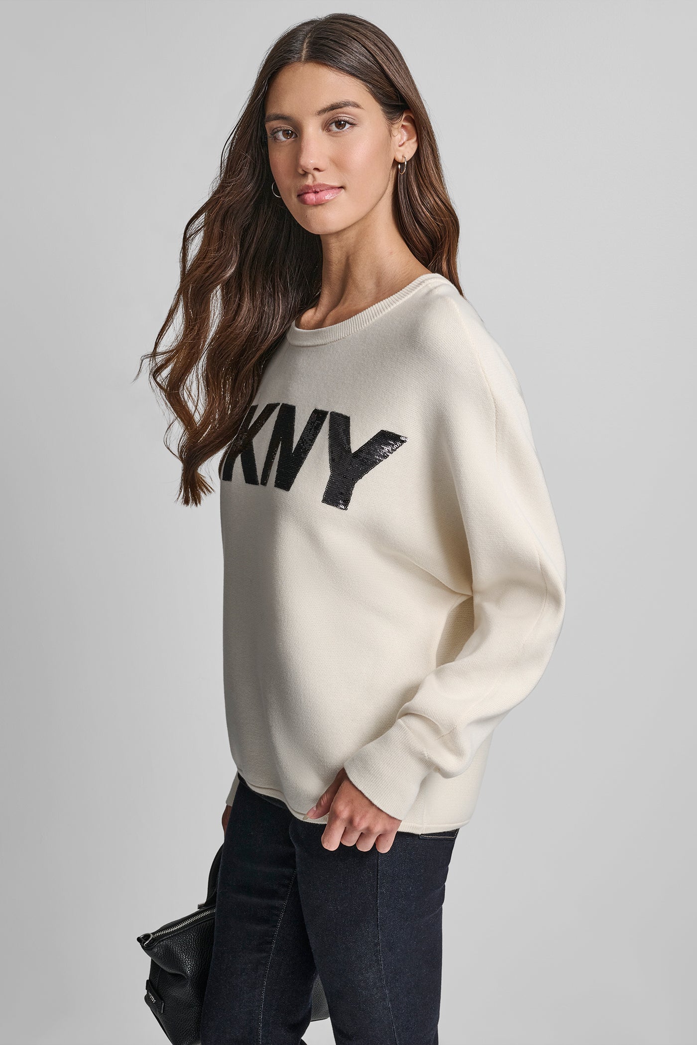 DOLMAN SLEEVE SEQUIN LOGO SWEATER VIEW 3 | DKNY JEANS