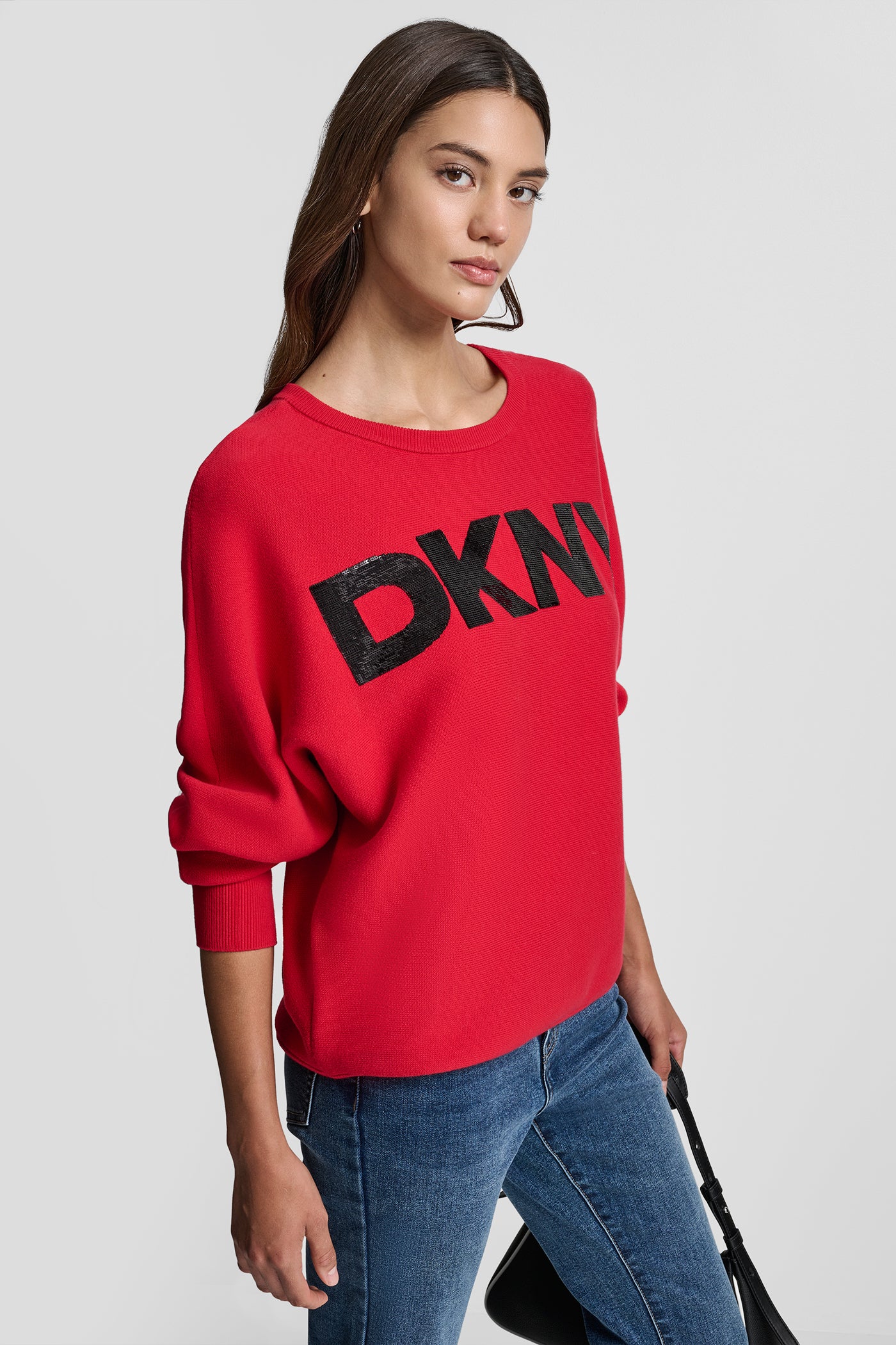DOLMAN SLEEVE SEQUIN LOGO SWEATER VIEW 3 | New Arrivals