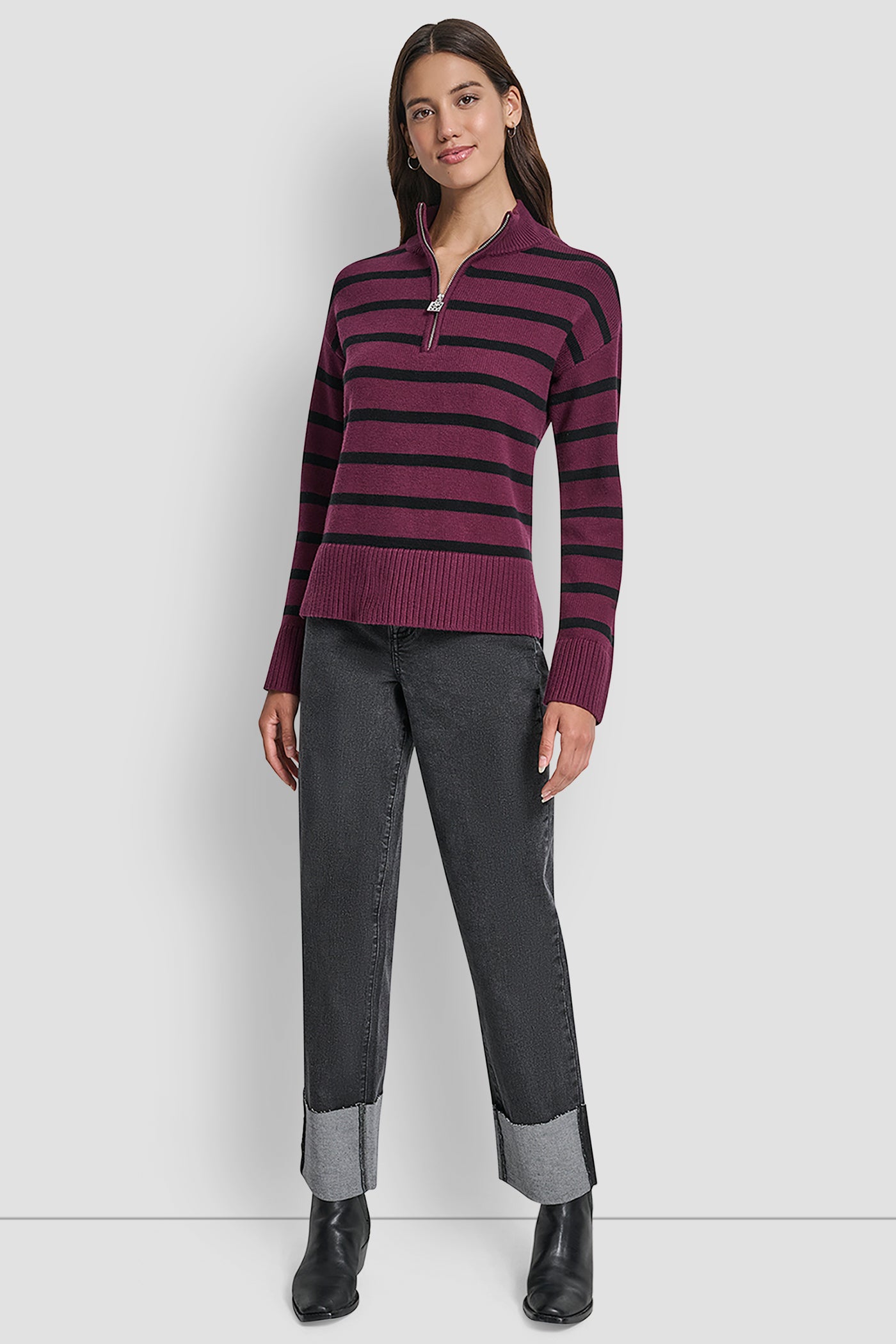 LONG SLEEVED 1/4 ZIP COLLAR STRIPED SWEATER VIEW 5 | DKNY JEANS