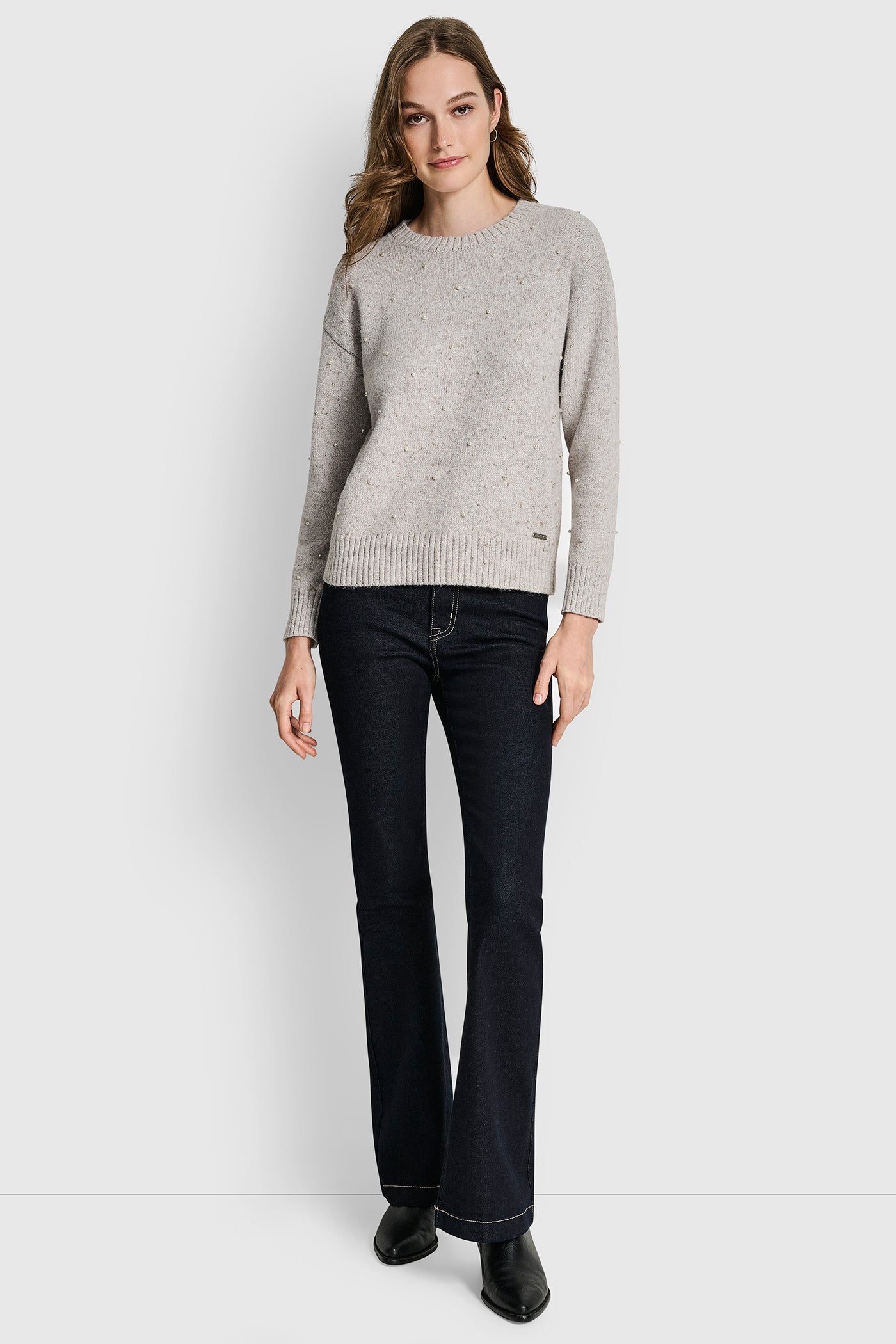 LONG SLEEVE RELAXED CREWNECK ALLOVER PEARL SWEATER VIEW 6 | WOMEN'S SWEATERS & TOPS