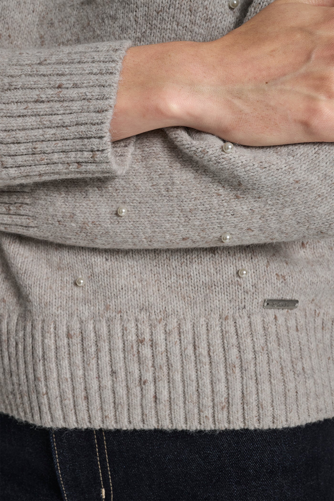 LONG SLEEVE RELAXED CREWNECK ALLOVER PEARL SWEATER VIEW 5 | WOMEN'S SWEATERS & TOPS