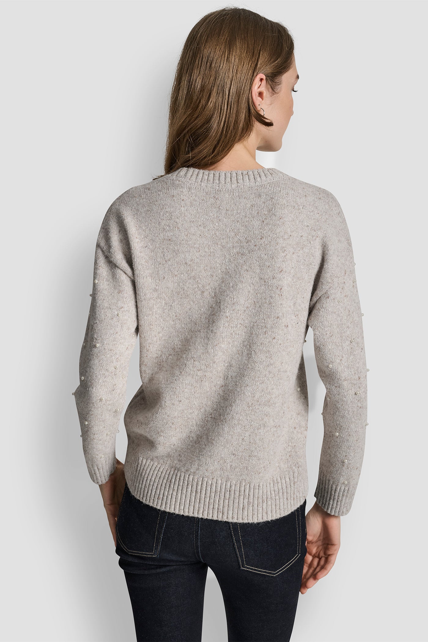 CORTADO HEATHER LONG SLEEVE RELAXED CREWNECK ALLOVER PEARL SWEATER, BACK VIEW | WOMEN'S SWEATERS & TOPS