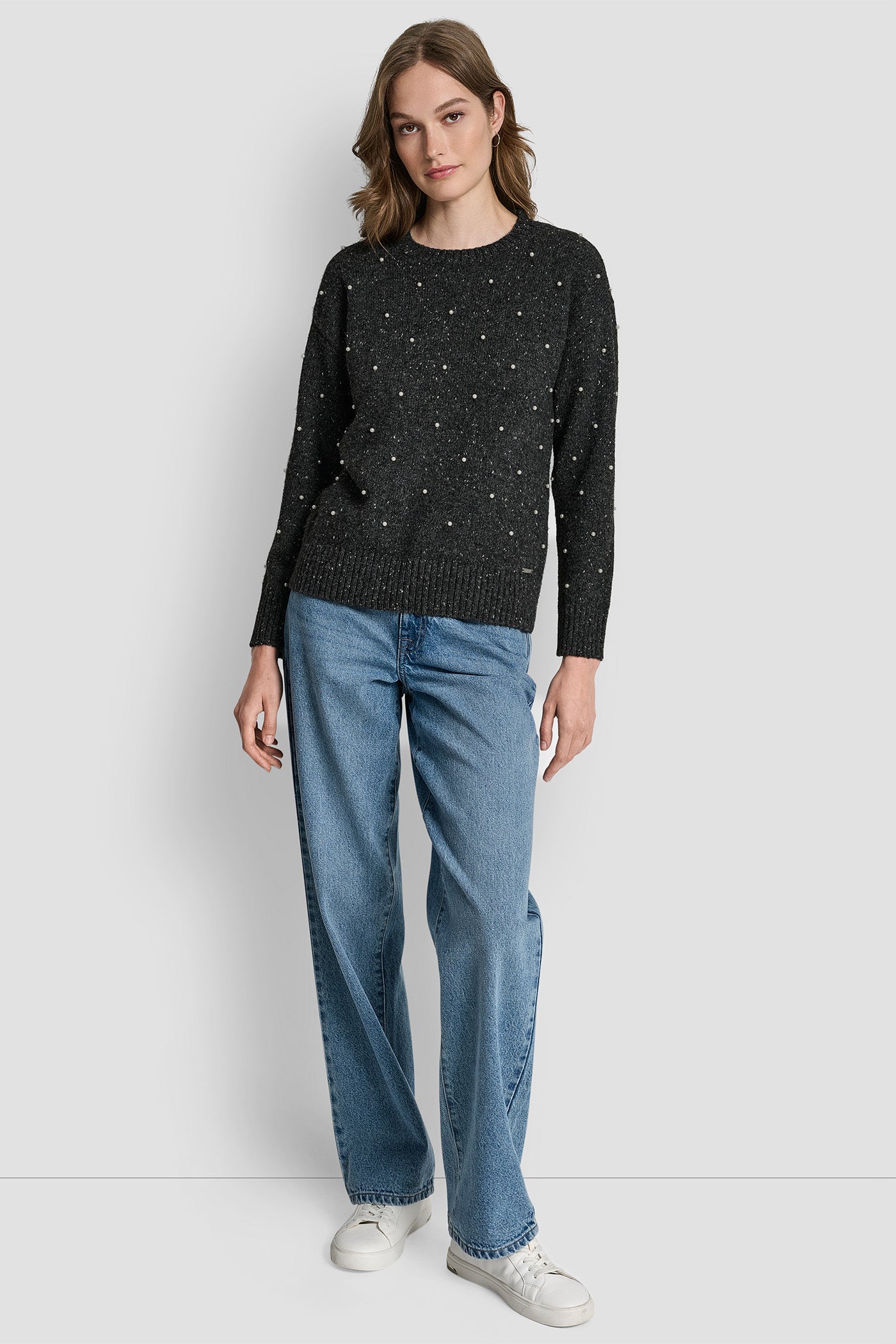LONG SLEEVE RELAXED CREWNECK ALLOVER PEARL SWEATER VIEW 5 | WOMEN'S SWEATERS & TOPS