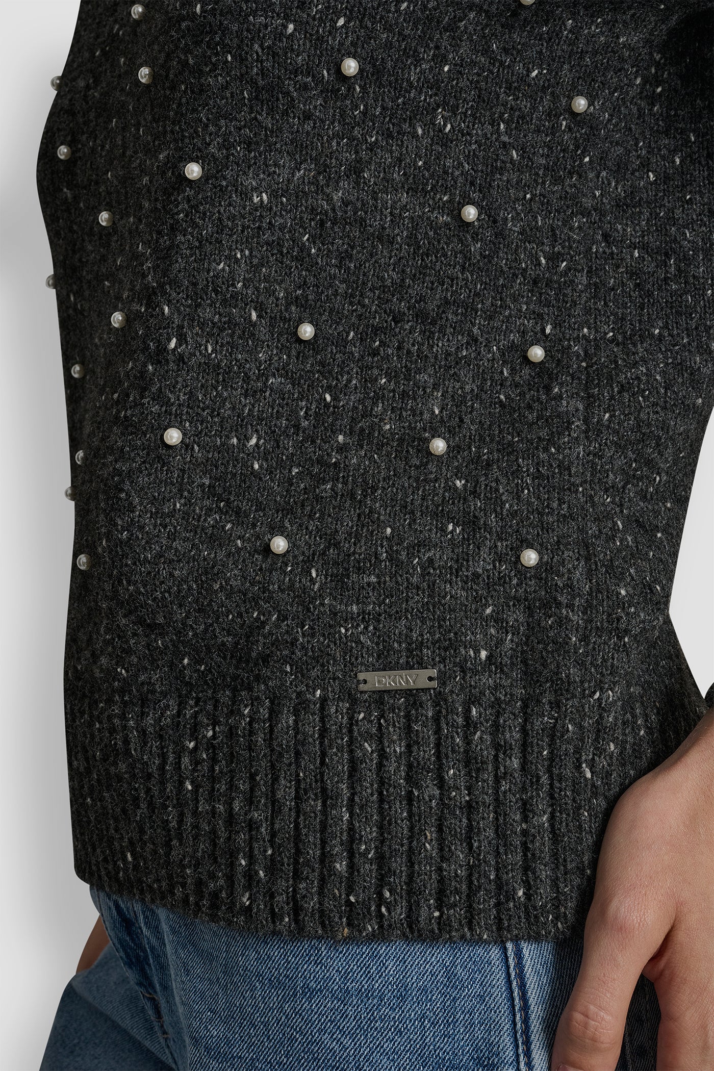 LONG SLEEVE RELAXED CREWNECK ALLOVER PEARL SWEATER VIEW 4 | WOMEN'S SWEATERS & TOPS