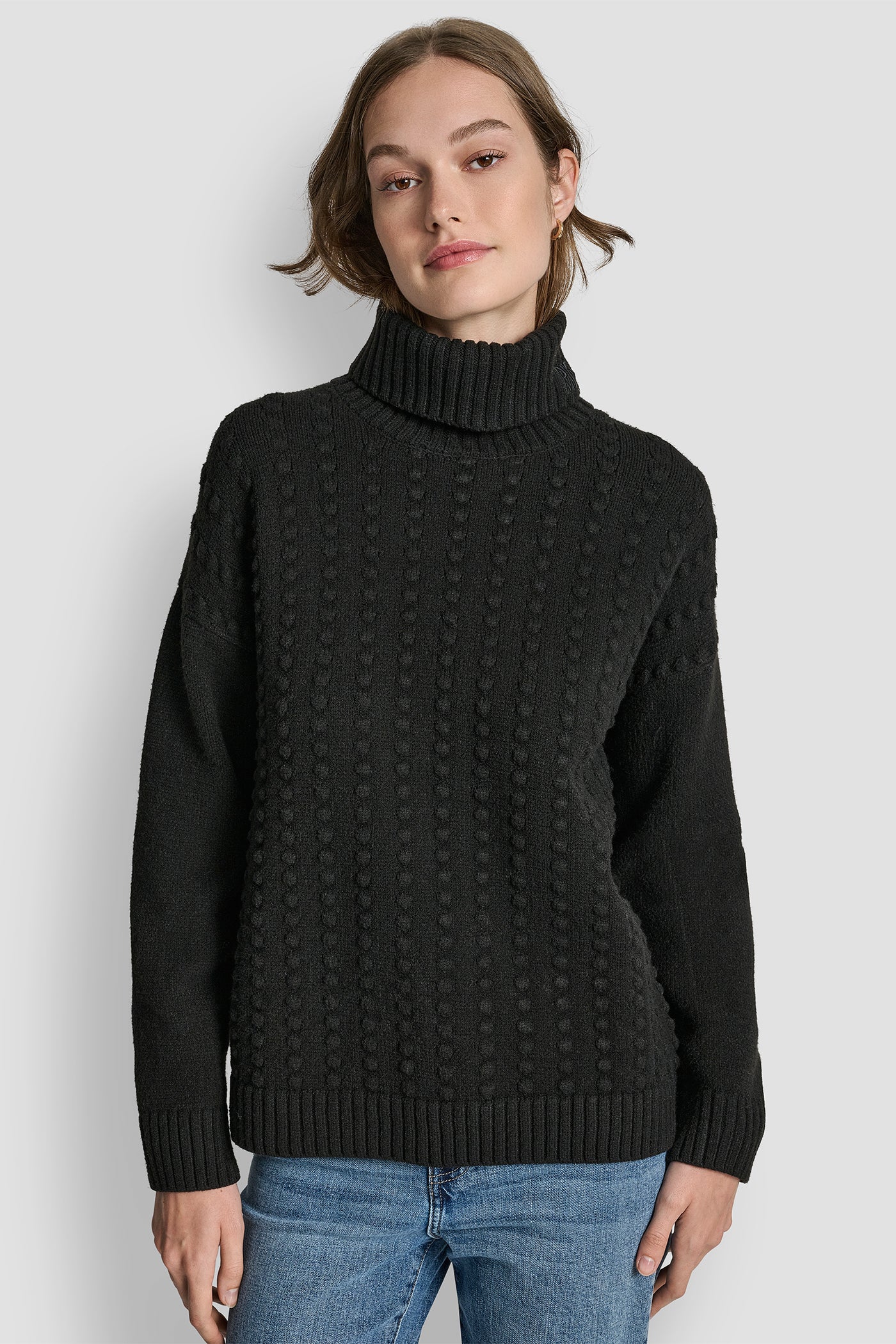 Black TURTLE NECK BOBBLE STICH SWEATER, VIEW 2 | All Products