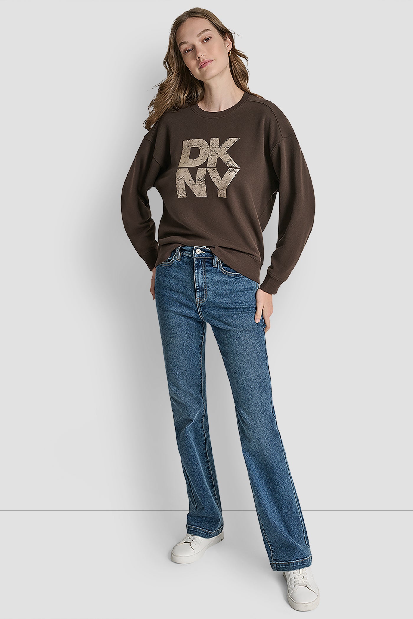 DISTRESSED DKNY STACKED FOIL LOGO CREW NECK SWEATSHIRT VIEW 4 | Clothing