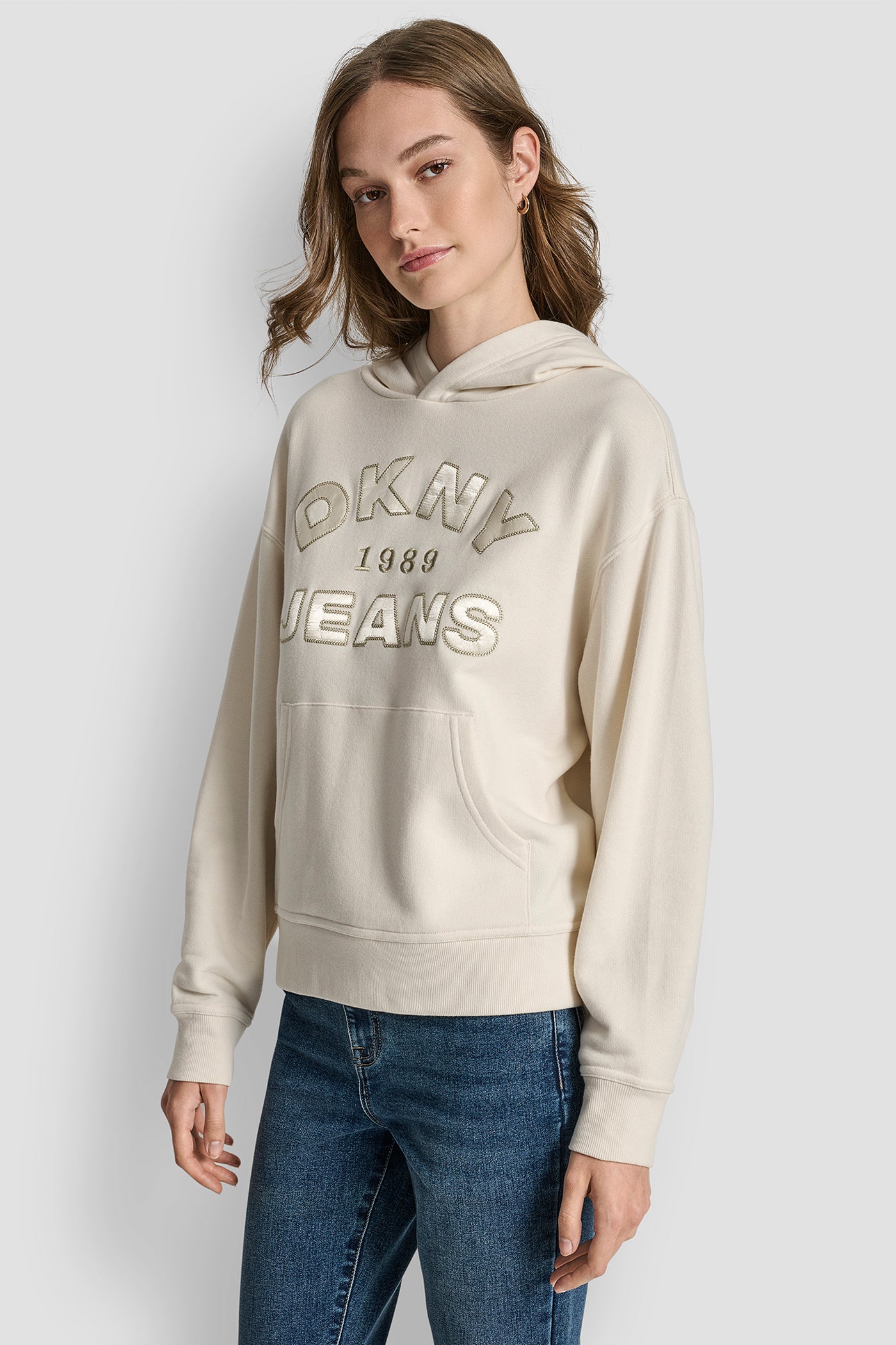 DKNY JEANS SATIN APPLIQUE CHAINSTITCH LOGO SWEATSHIRT VIEW 3 | Clothing