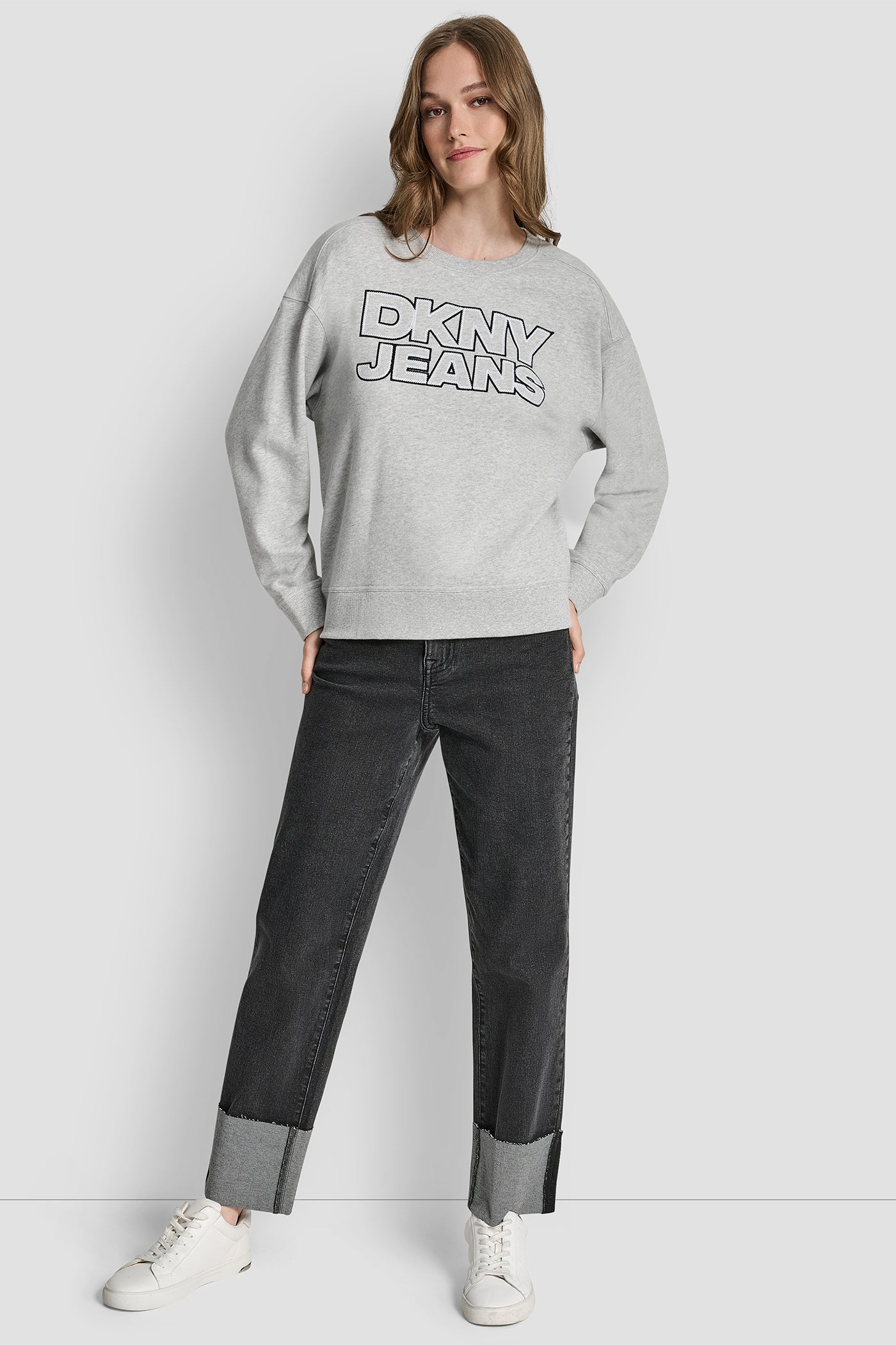 DKNY JEANS CHAINSTITCH OUTLINE LOGO CREW NECK SWEATSHIRT VIEW 5 | DKNY Promo