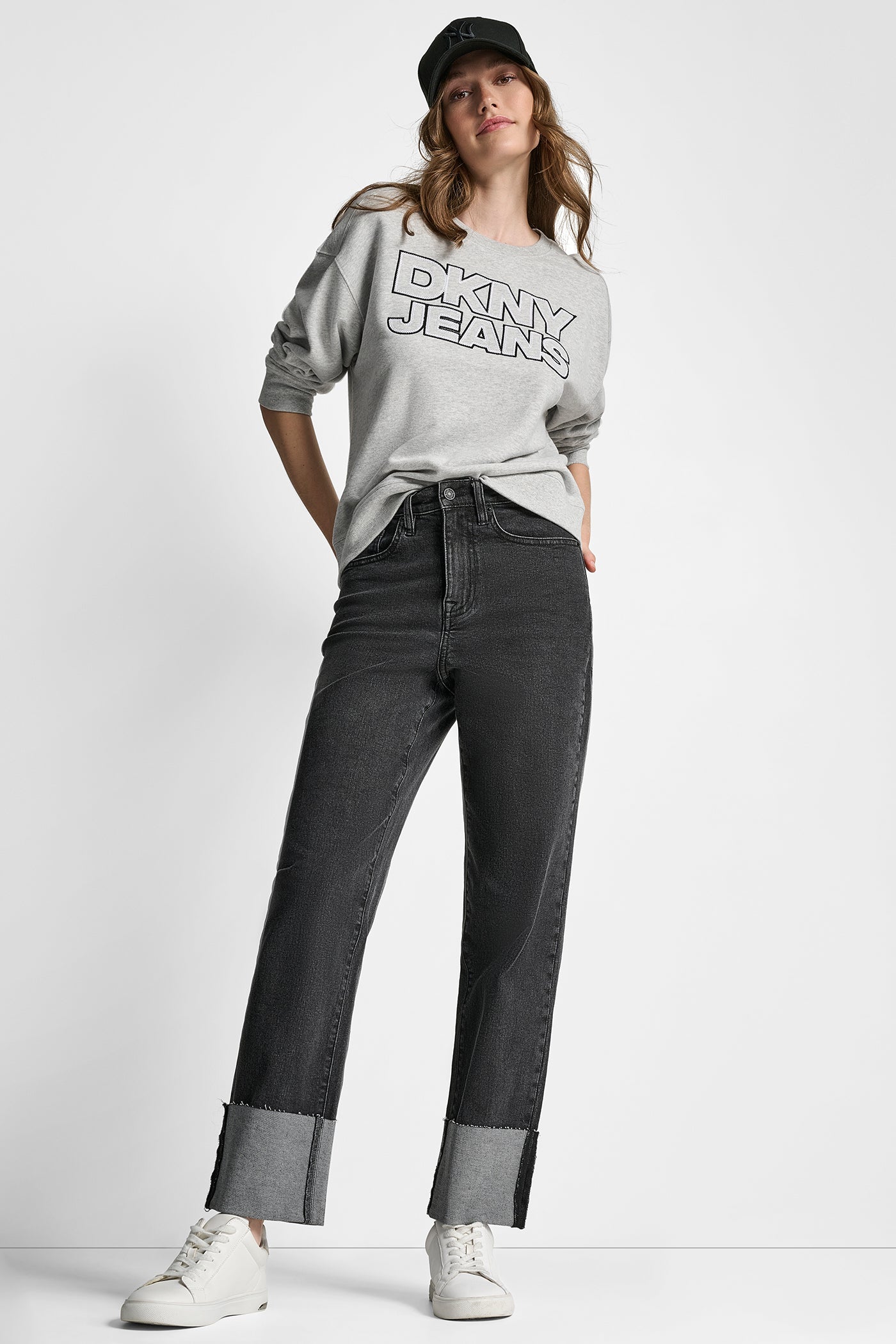 DKNY JEANS CHAINSTITCH OUTLINE LOGO CREW NECK SWEATSHIRT VIEW 6 | DKNY Promo