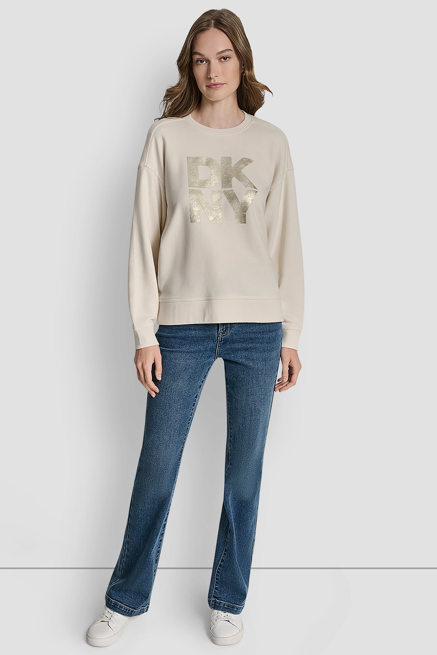 DISTRESSED DKNY FOIL LOGO SWEATSHIRT VIEW 4 | Under $75