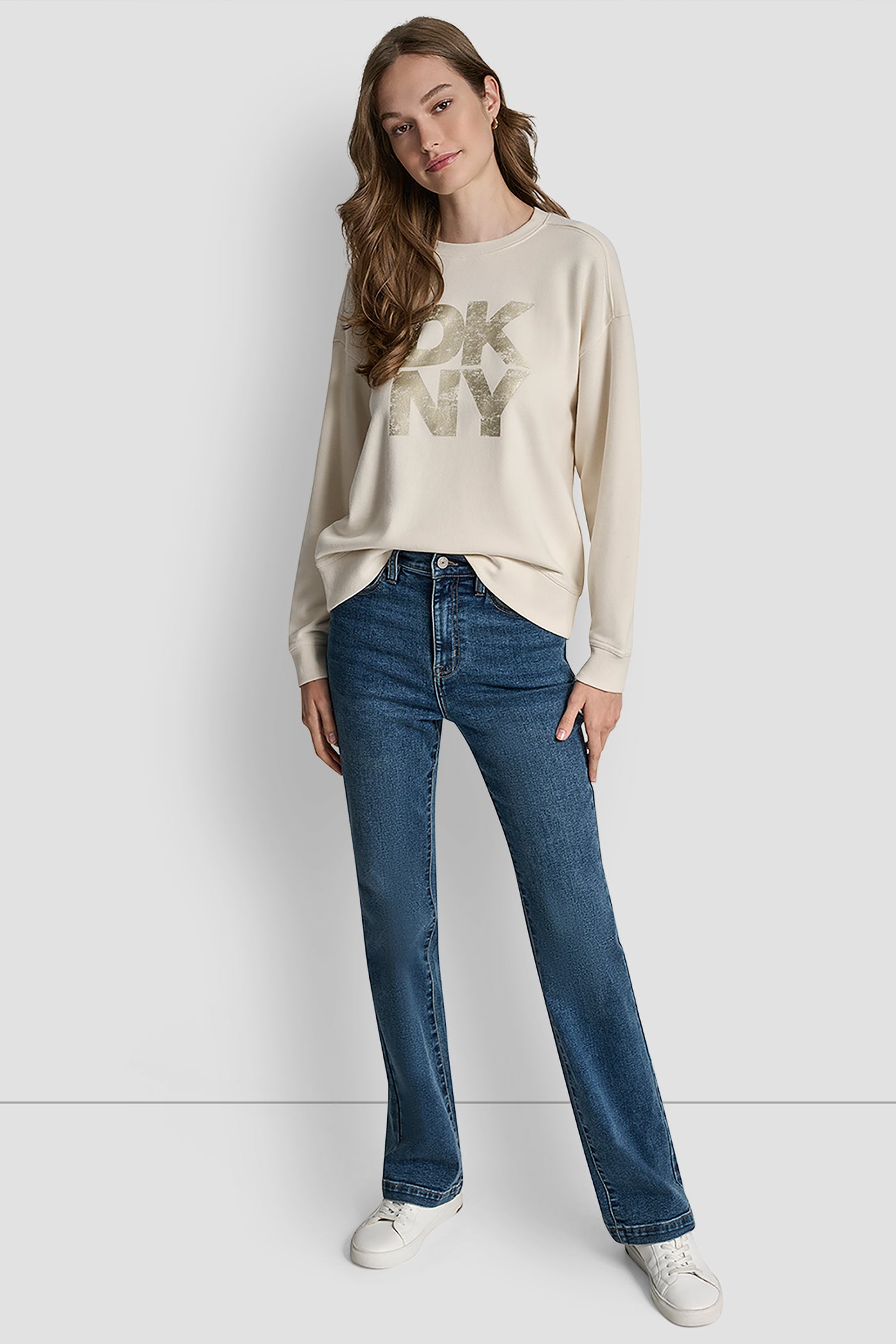 DISTRESSED DKNY FOIL LOGO SWEATSHIRT VIEW 5 | Under $75