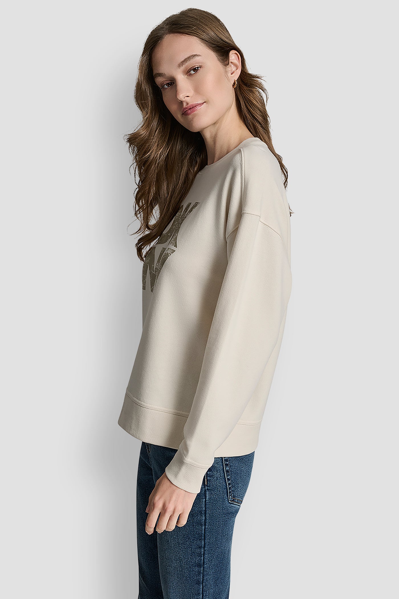 DISTRESSED DKNY FOIL LOGO SWEATSHIRT VIEW 3 | Under $75