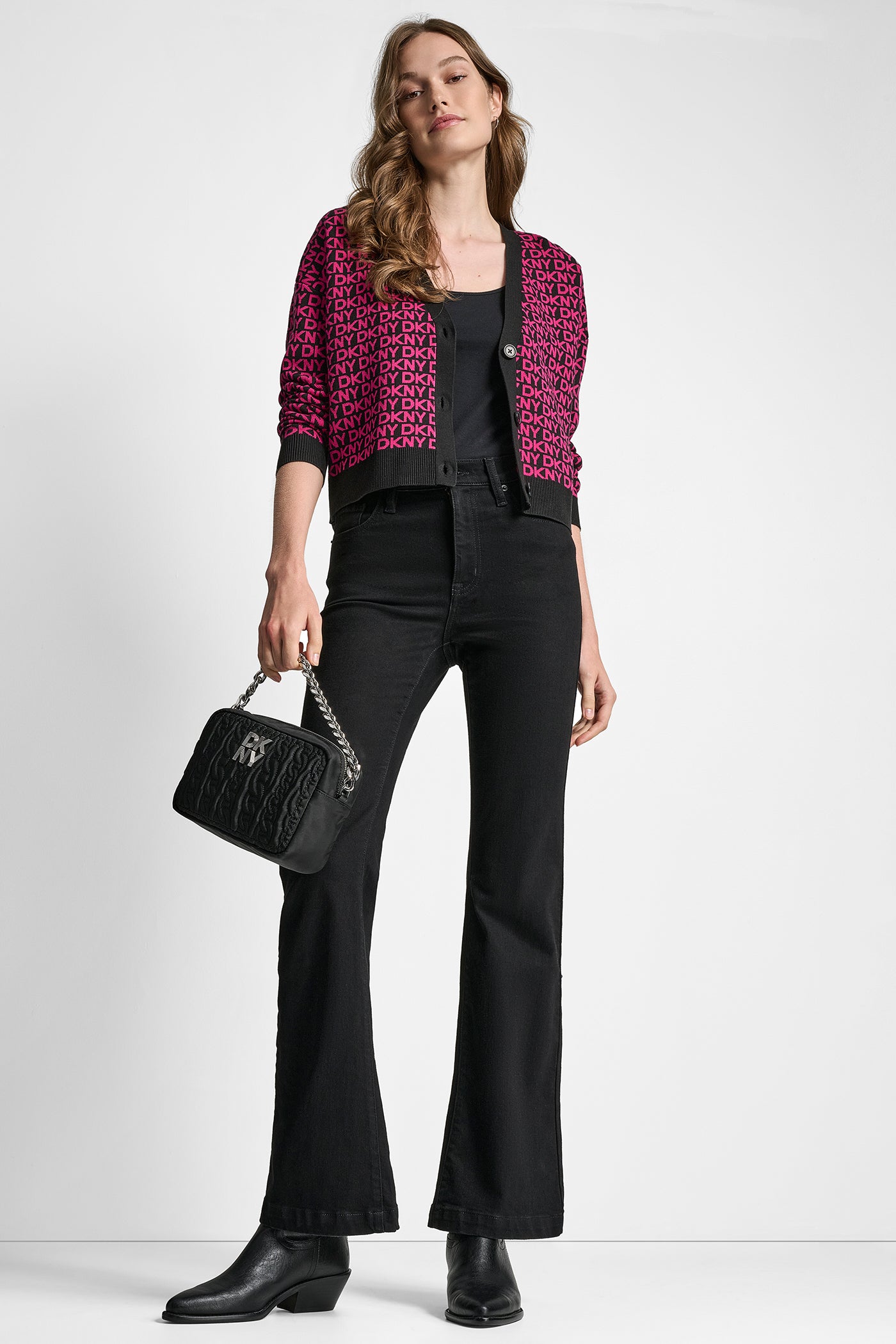 LOGO JACQUARD LONG SLEEVE V-NECK CARDIGAN VIEW 5