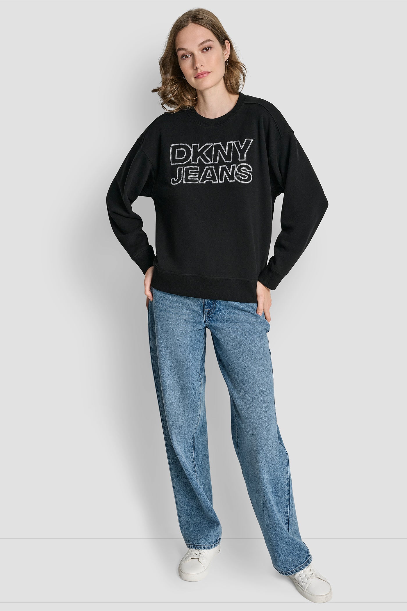 DKNY JEANS CHAINSTITCH OUTLINE LOGO CREW NECK SWEATSHIRT VIEW 5 | DKNY Promo