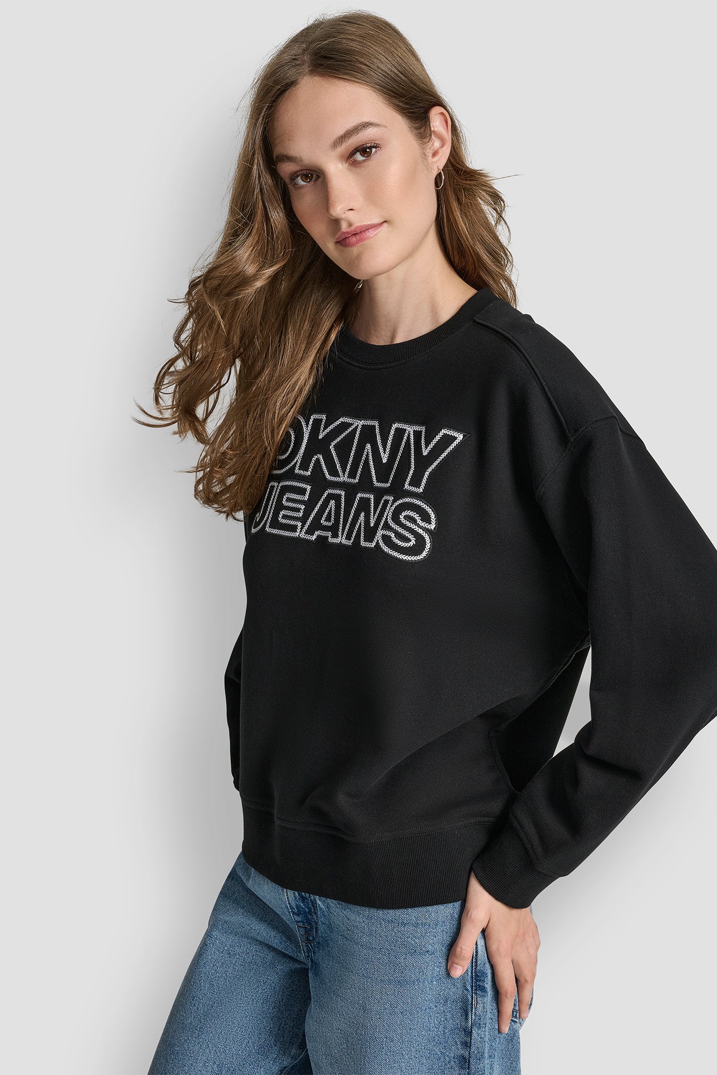 DKNY JEANS CHAINSTITCH OUTLINE LOGO CREW NECK SWEATSHIRT VIEW 3 | DKNY Promo